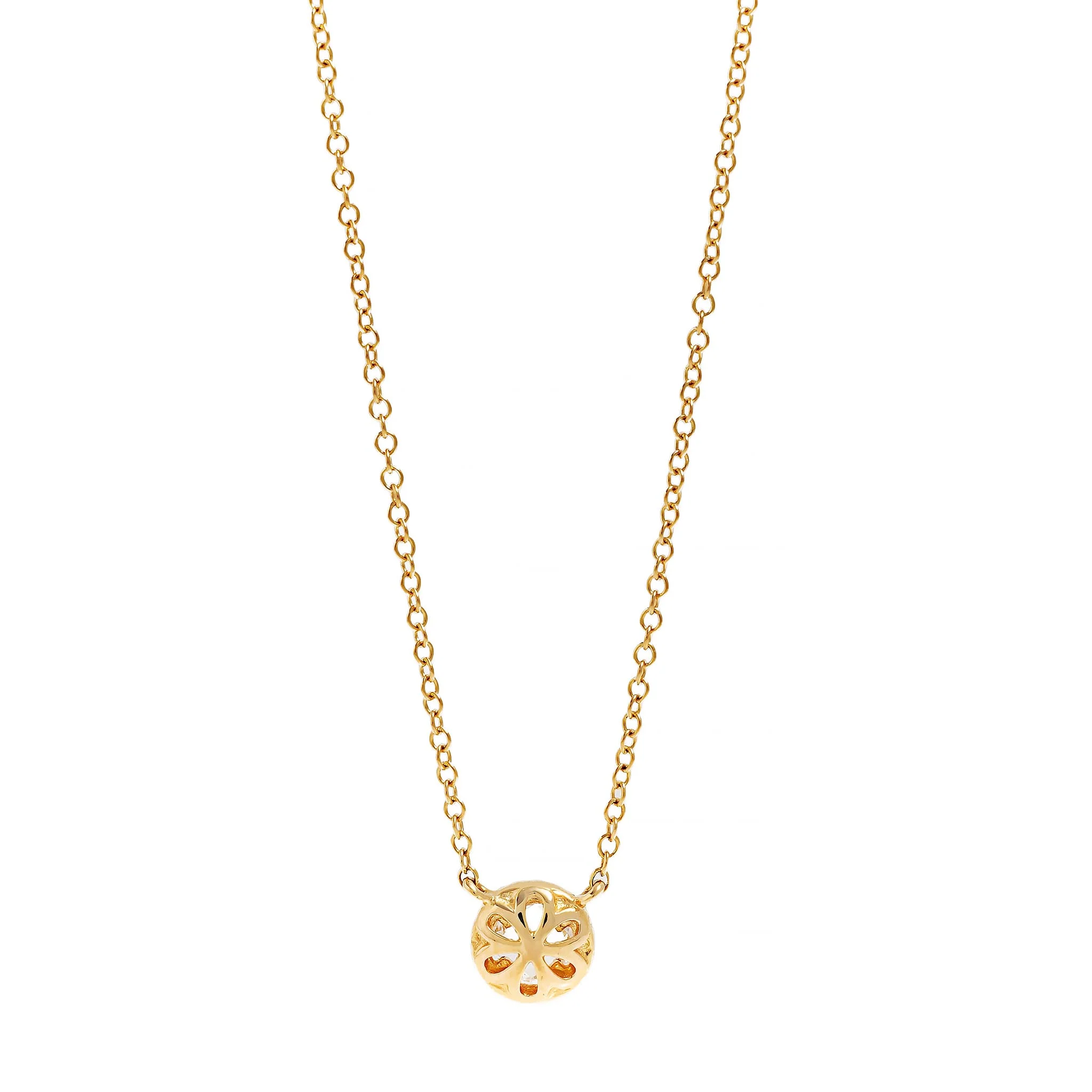 14K Yellow Gold Round White Topaz and Diamond Halo Pendant Necklace - Image 2