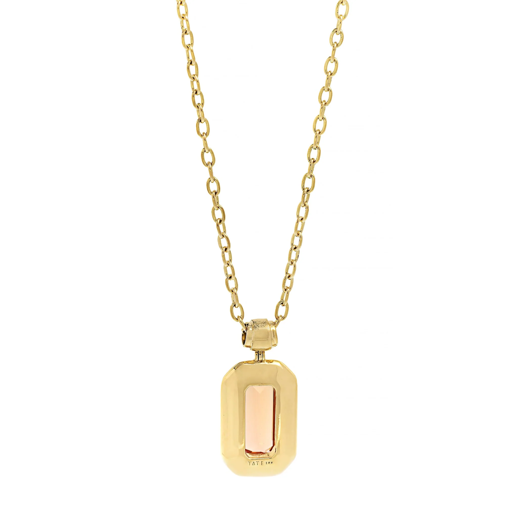 18K Yellow Gold Bezel Set Emerald Cut Imperial Topaz Pendant Necklace - Image 2