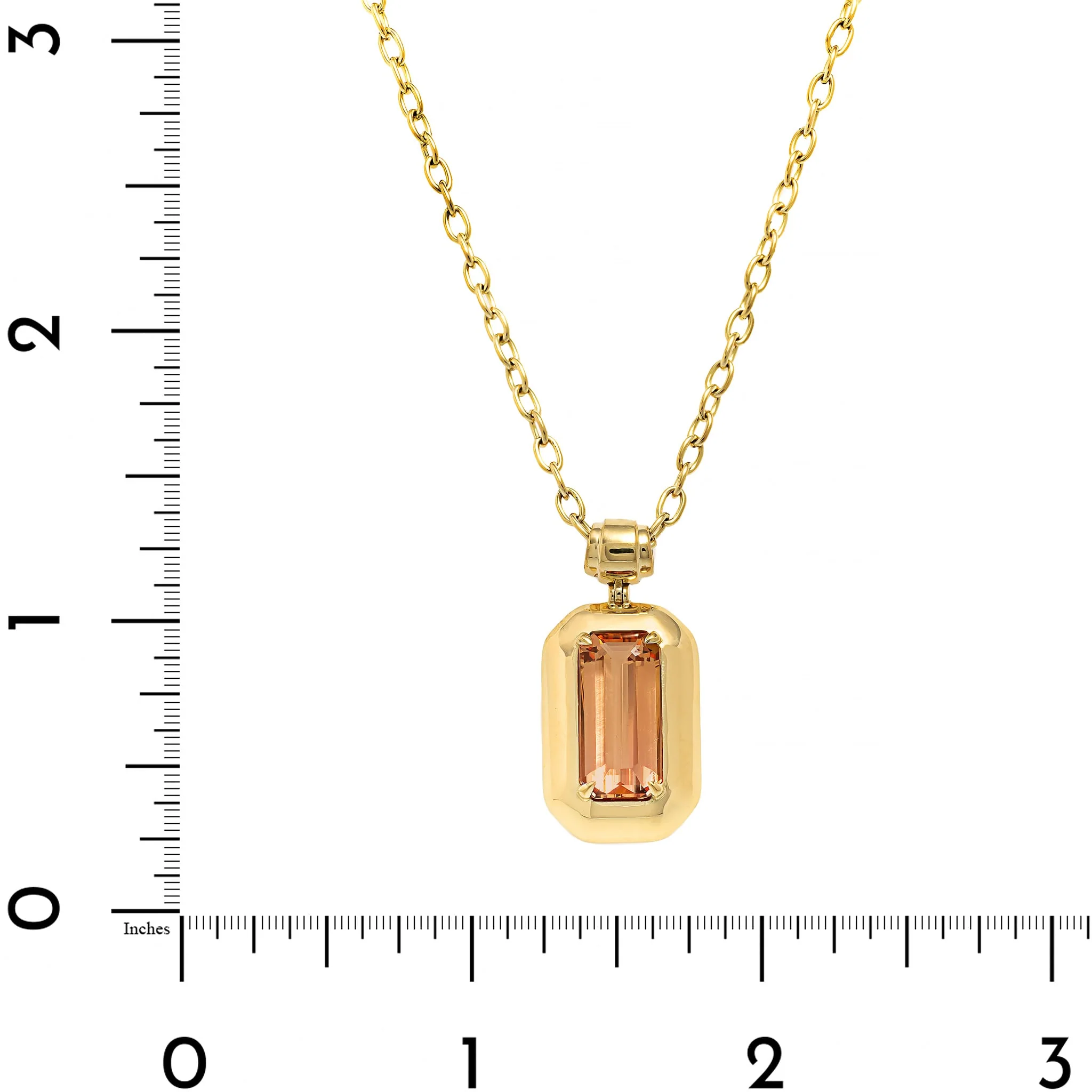 18K Yellow Gold Bezel Set Emerald Cut Imperial Topaz Pendant Necklace - Image 4