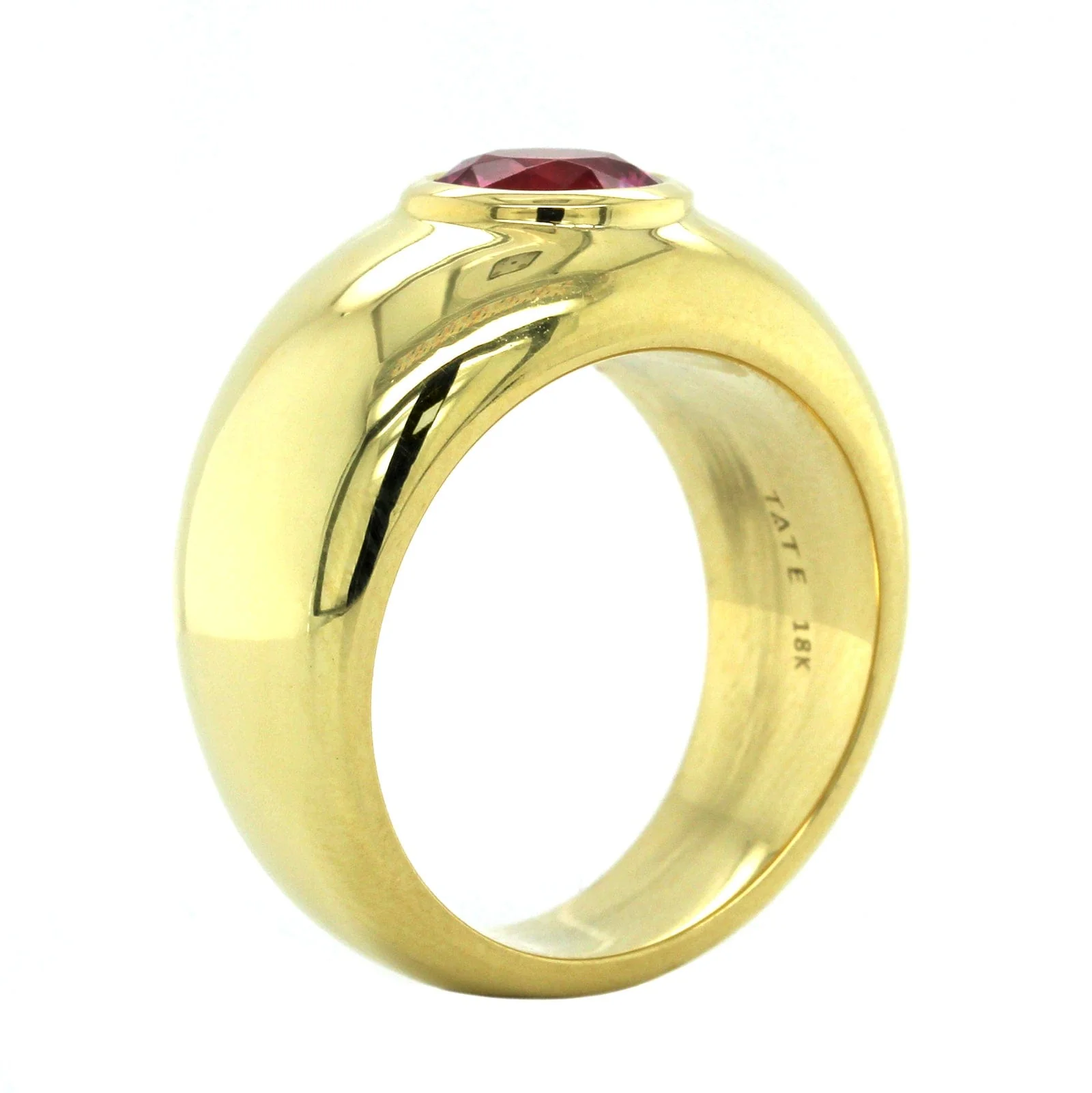 18K Yellow Gold Pink Tourmaline Bezel Set Ring - Image 3