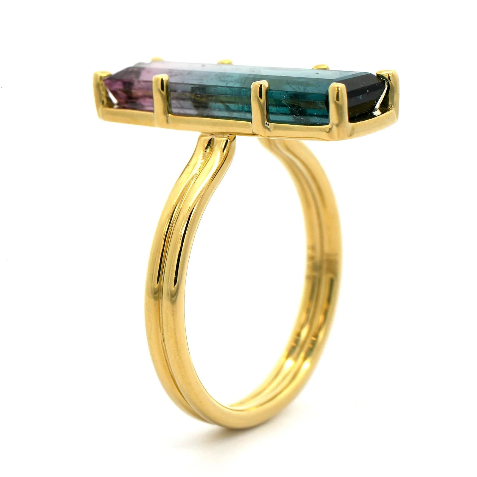18K Yellow Gold Bi Color Tourmaline Ring - Image 2