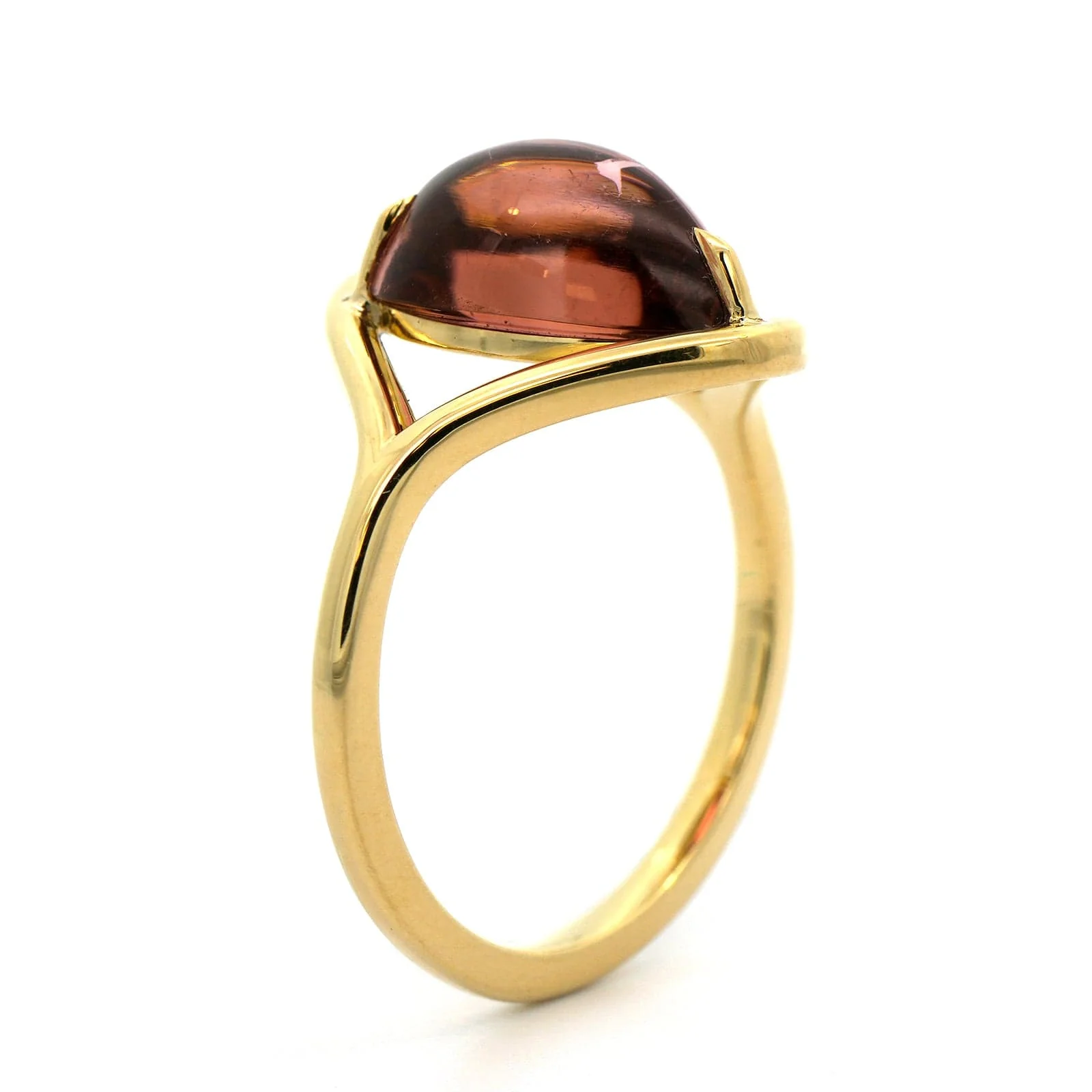 18K Yellow Gold Pink Tourmaline 3 Prong Ring - Image 2