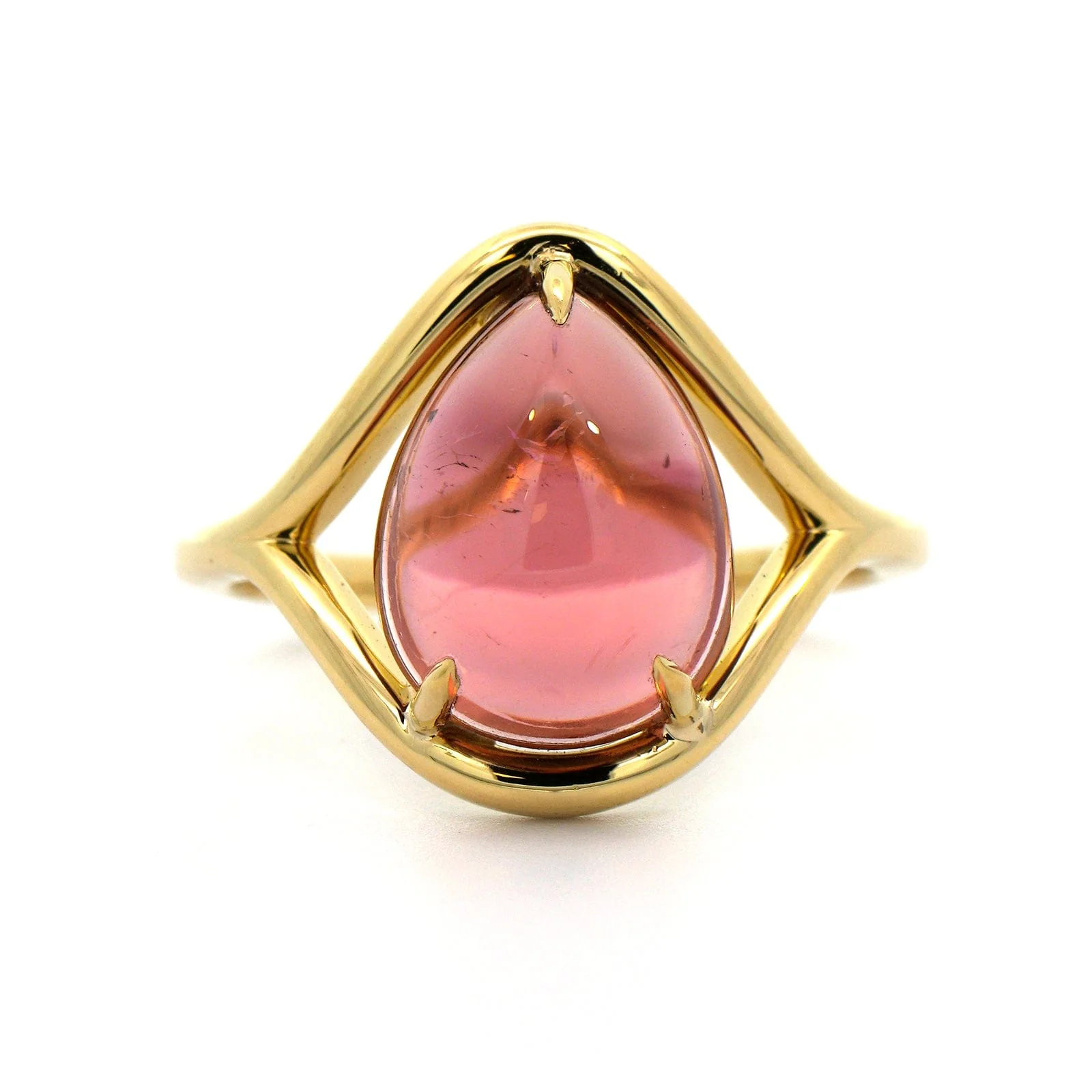 18K Yellow Gold Pink Tourmaline 3 Prong Ring - Image 4