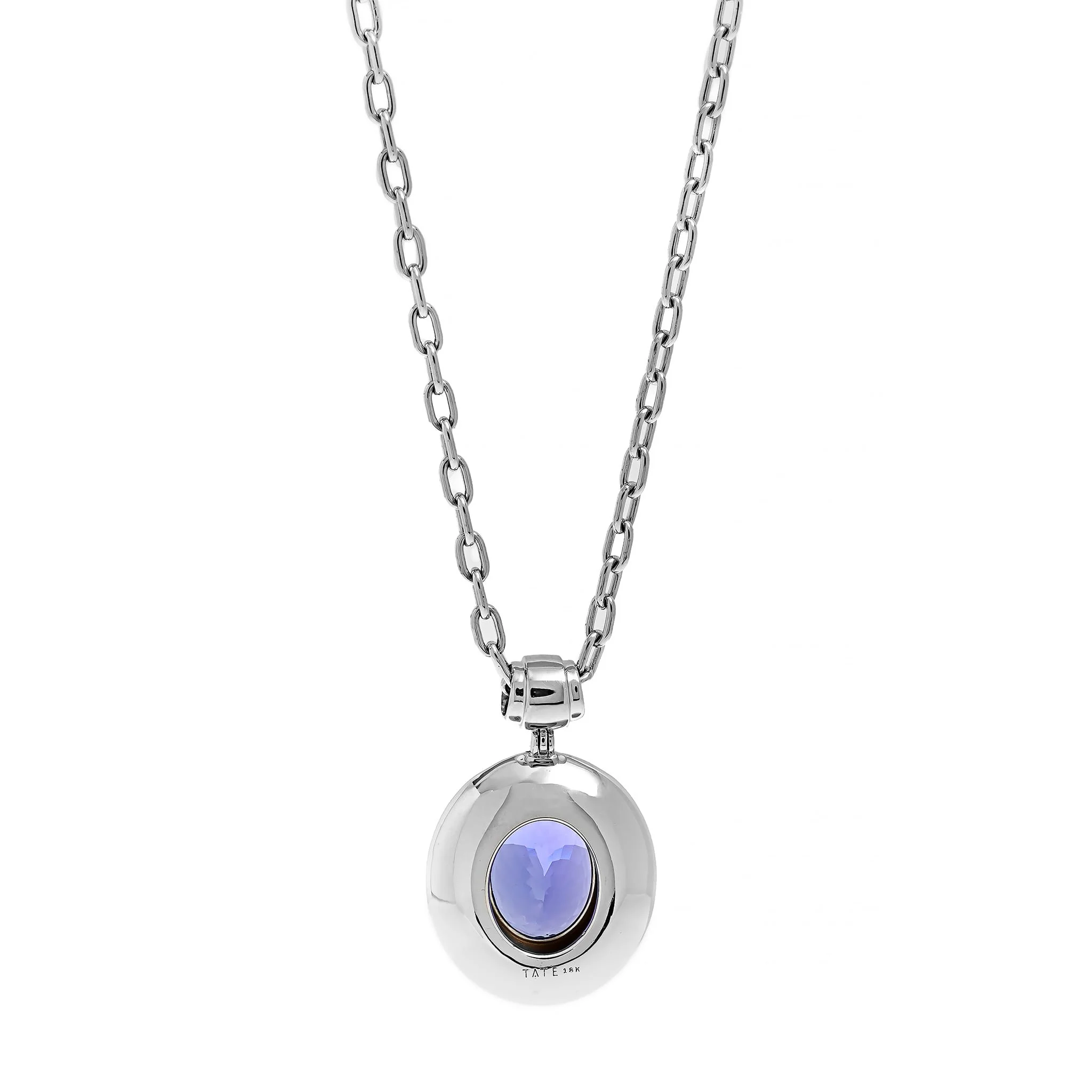 18K White Gold Bezel Set Oval Tanzanite Pendant Necklace - Image 2
