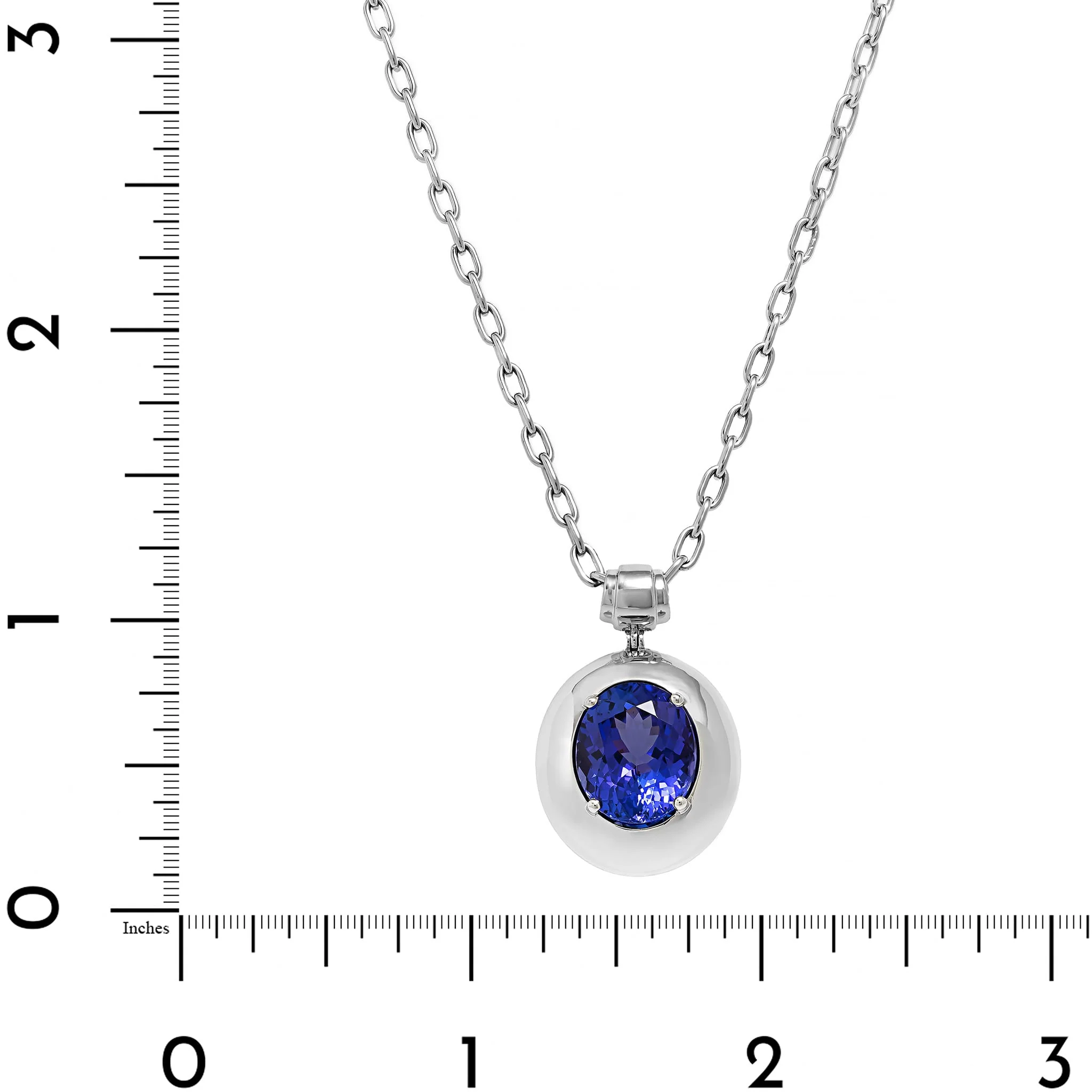 18K White Gold Bezel Set Oval Tanzanite Pendant Necklace - Image 4