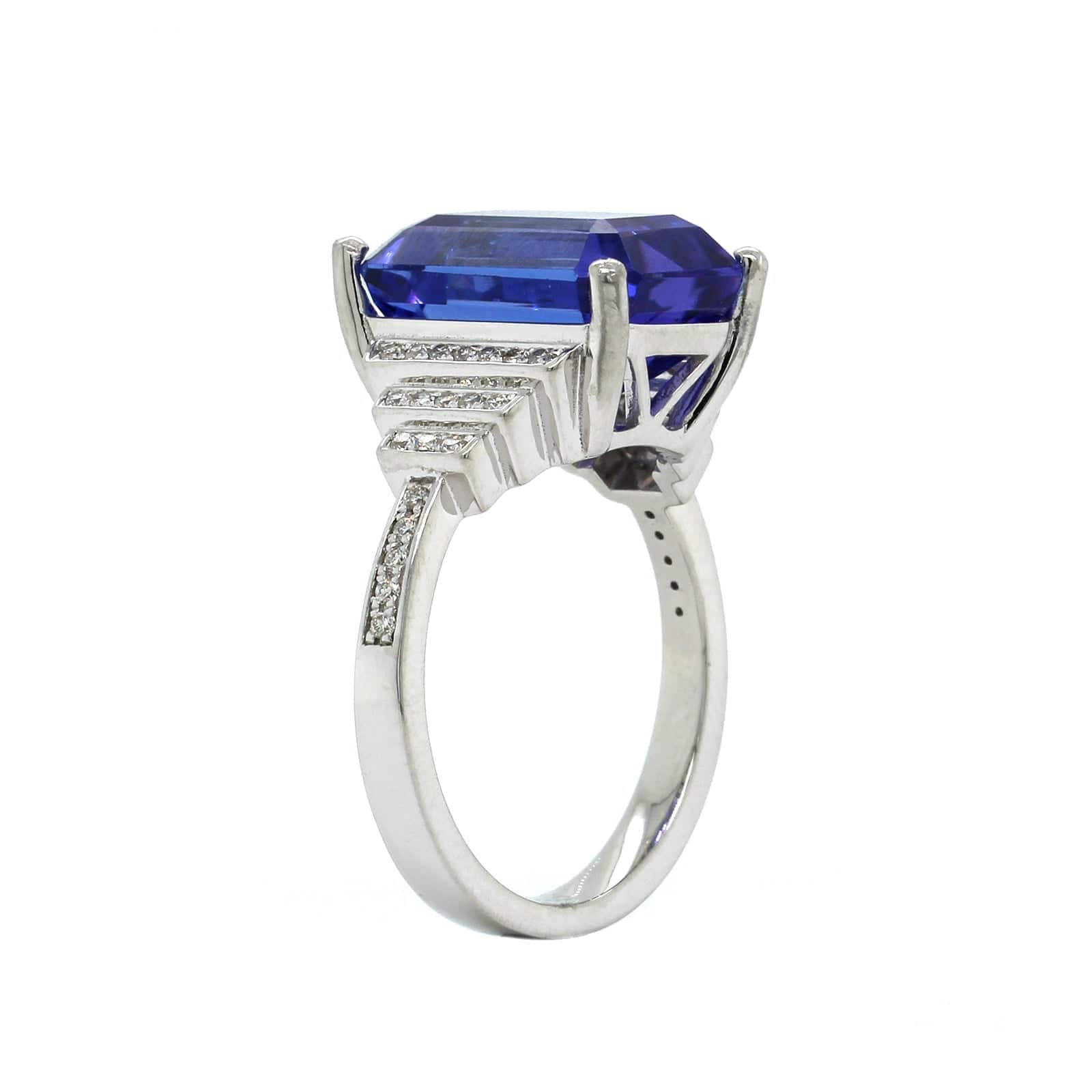 Platinum Emerald Cut Tanzanite Diamond Ring - Image 2