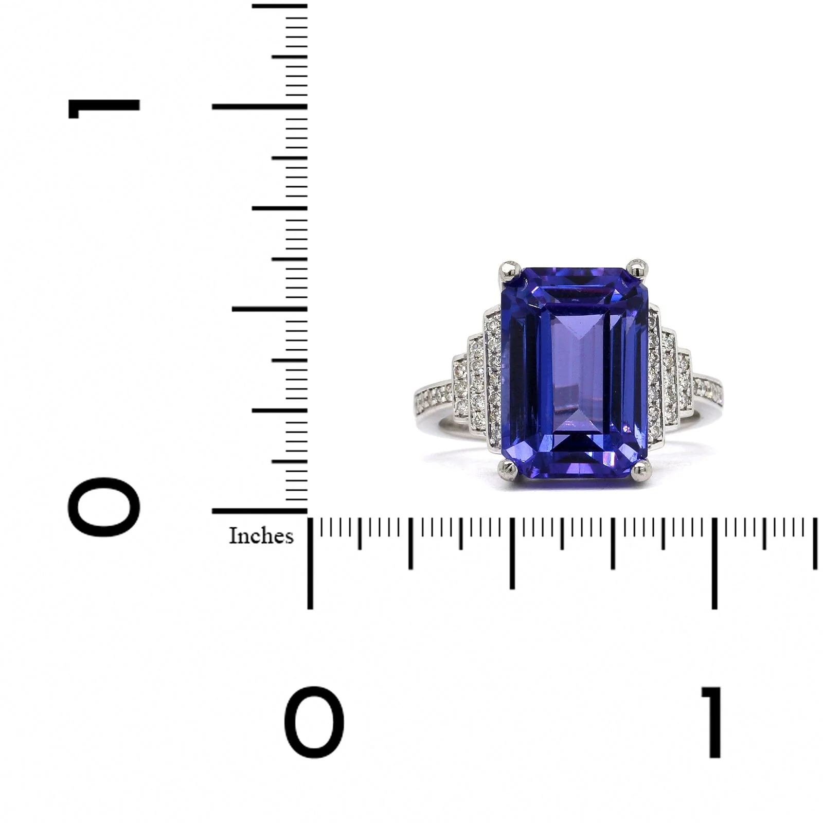 Platinum Emerald Cut Tanzanite Diamond Ring - Image 3