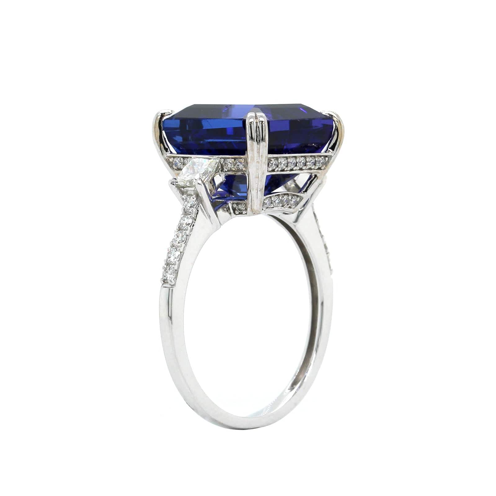 18K White Gold Emerald Cut Tanzanite Diamond Ring - Image 2