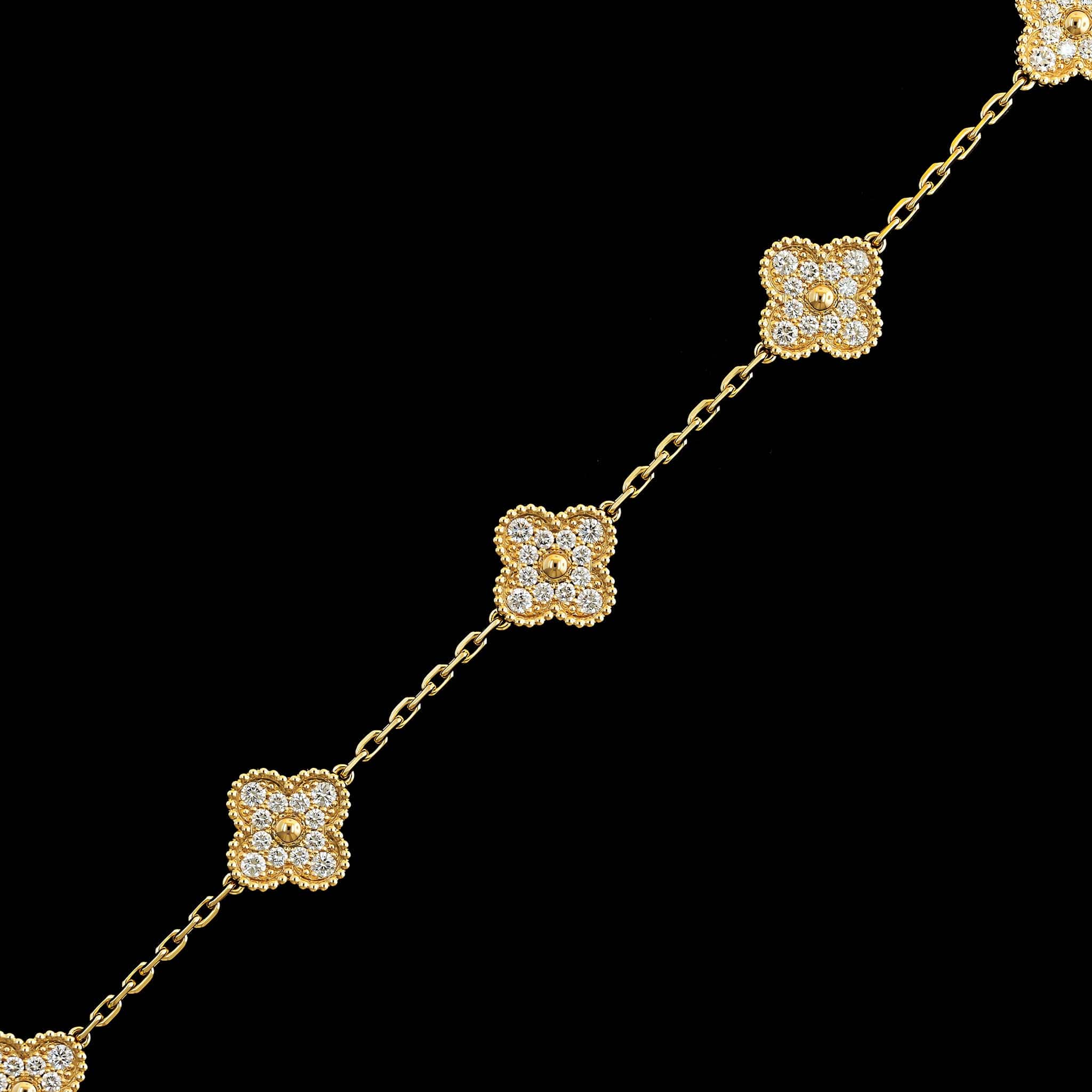 Van Cleef & Arpels 18K Yellow Gold Estate Vintage Alhambra Diamond Five Motif Bracelet - Image 2