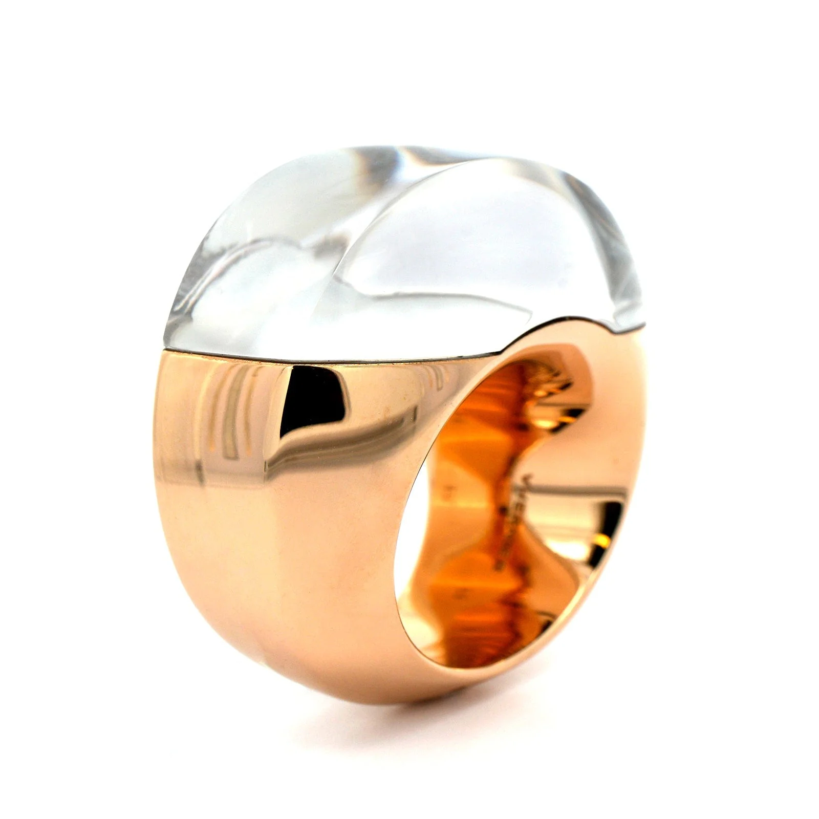 Vhernier 18K Rose Gold Rock Crystal and Mother of Pearl Aladino Ring - Image 2