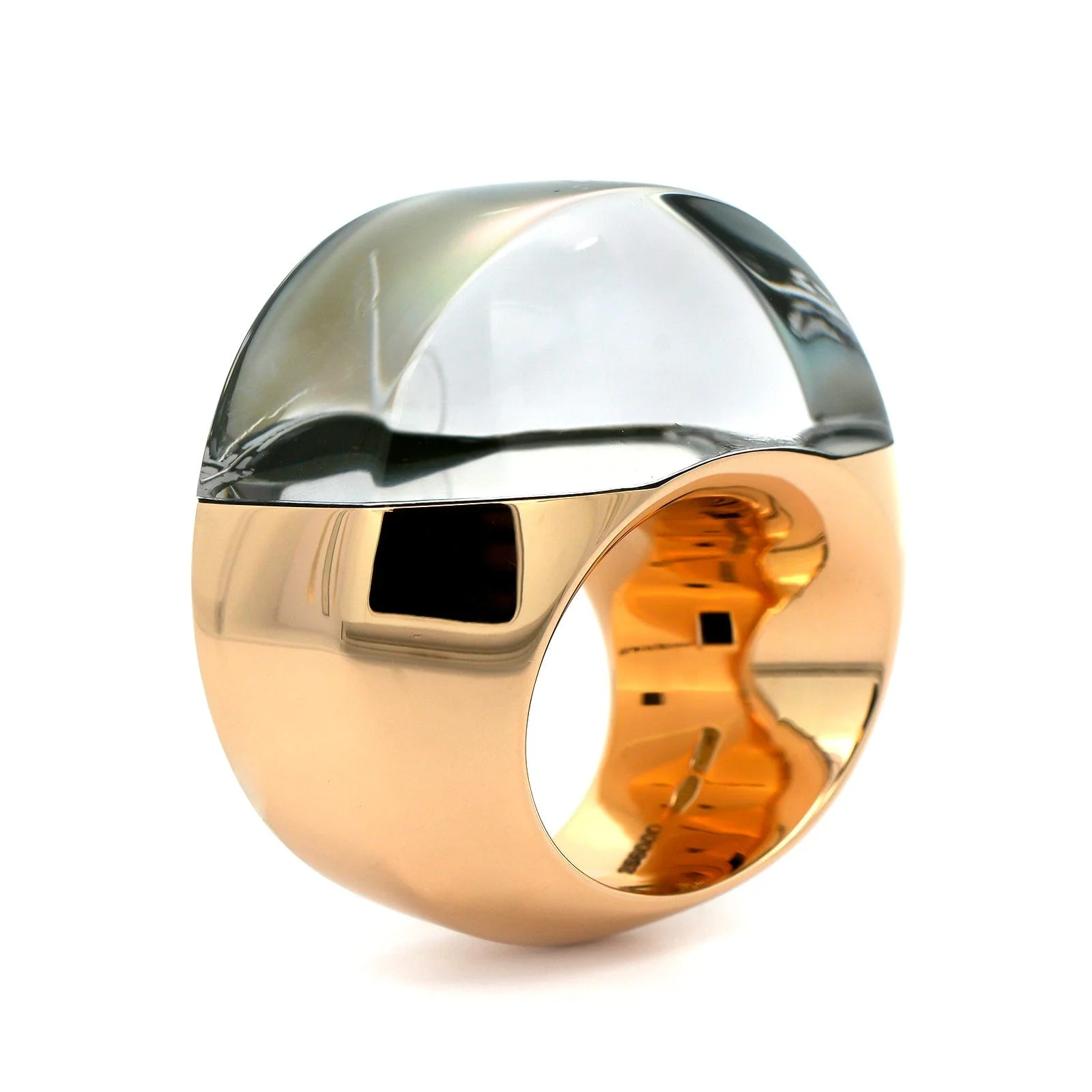 Vhernier 18K Rose Gold Rock Crystal and Mother of Pearl Aladino Ring - Image 2