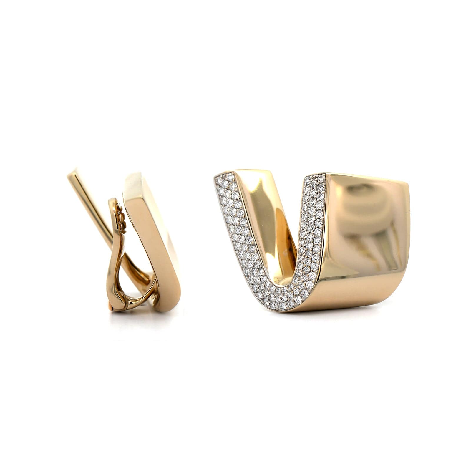 Vhernier 18K White Gold Pave Set Diamond Tonneau Earrings - Image 3