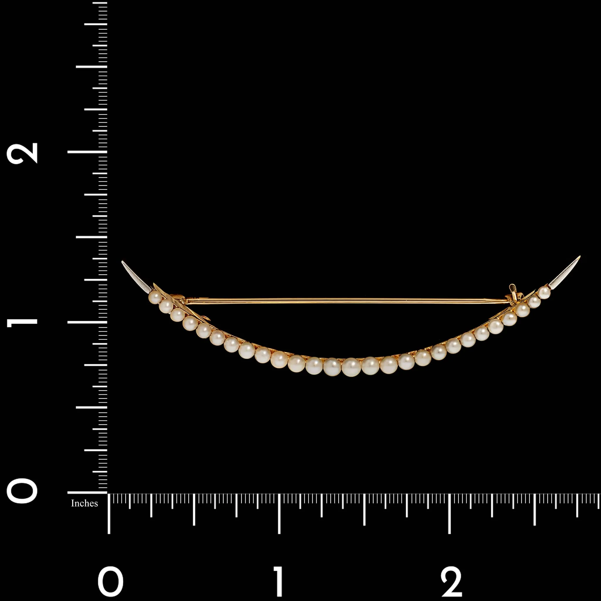Victorian 14K Yellow Gold &amp; Platinum Estate Seed Pearl Crescent Moon Pin - Image 3