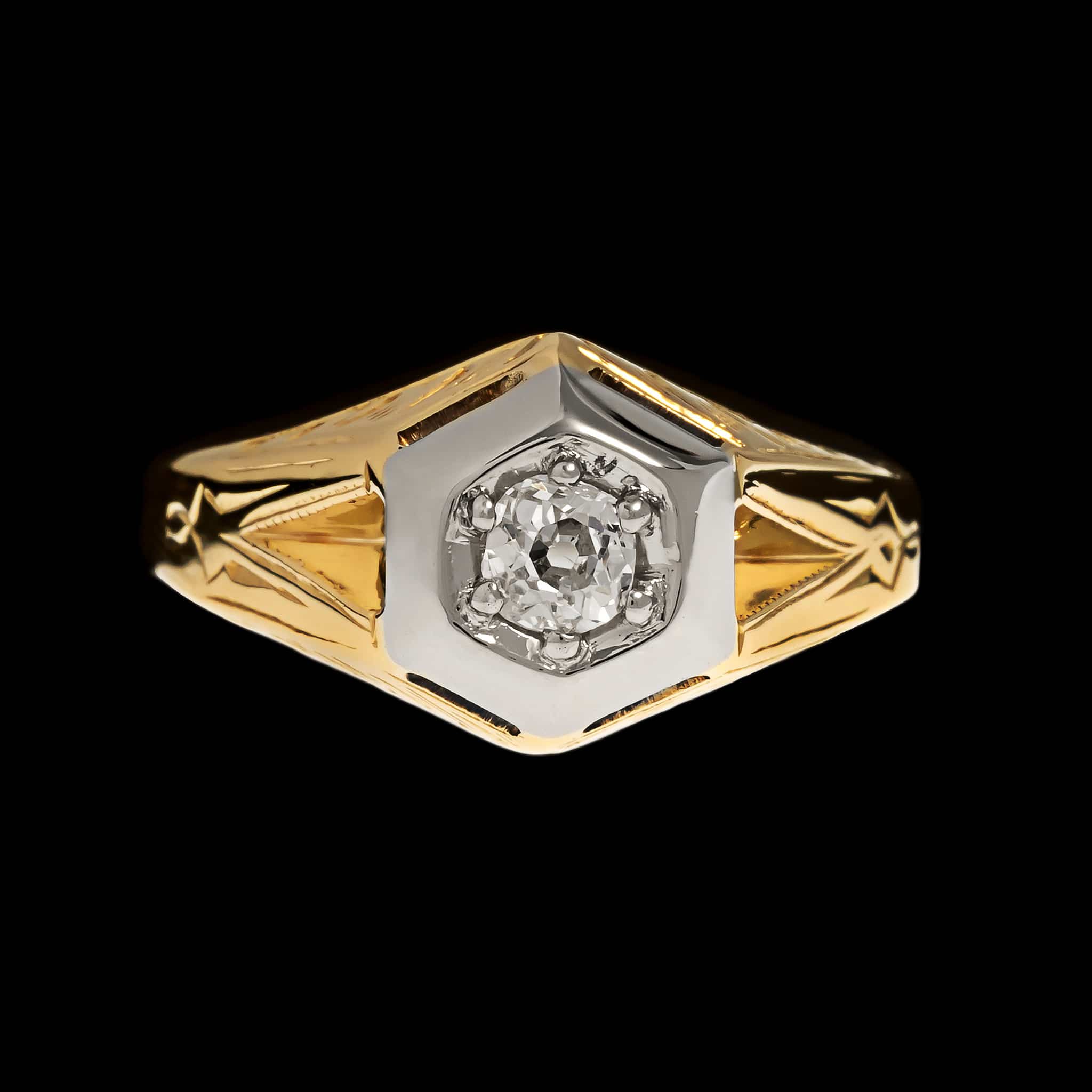 Vintage 14K Two-tone Gold Estate Diamond Ring