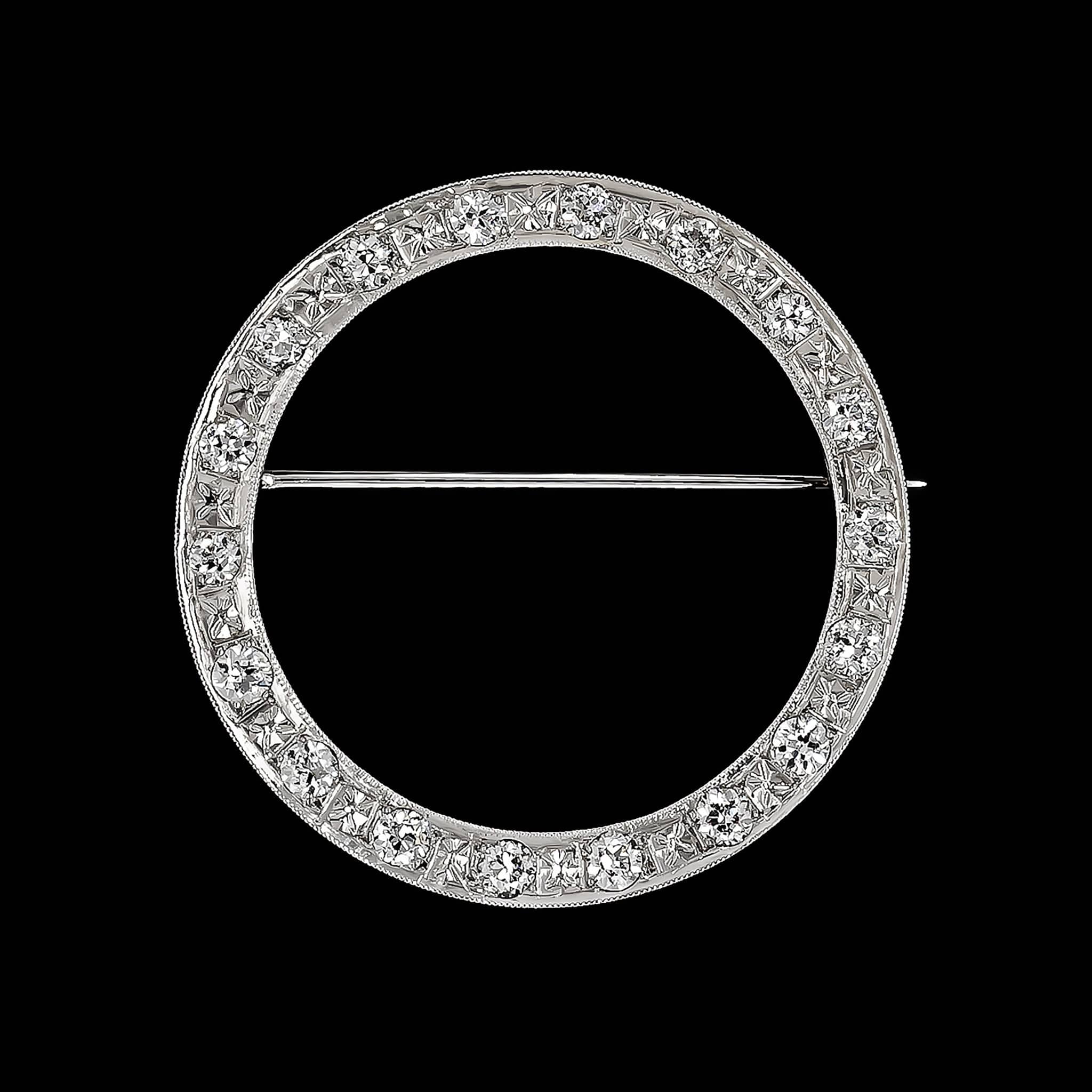 Vintage 14K White Gold Estate Diamond Circle Pin