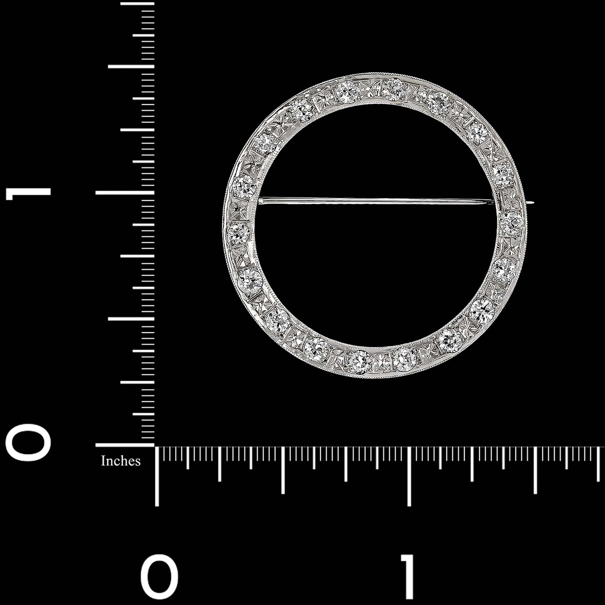 Vintage 14K White Gold Estate Diamond Circle Pin - Image 3