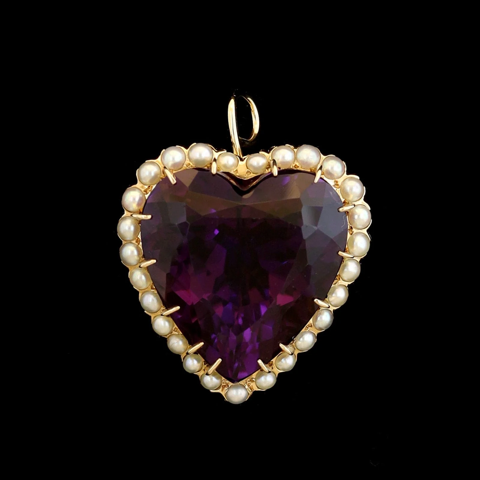 Vintage 14K Yellow Gold Estate Amethyst and Pearl Pendant