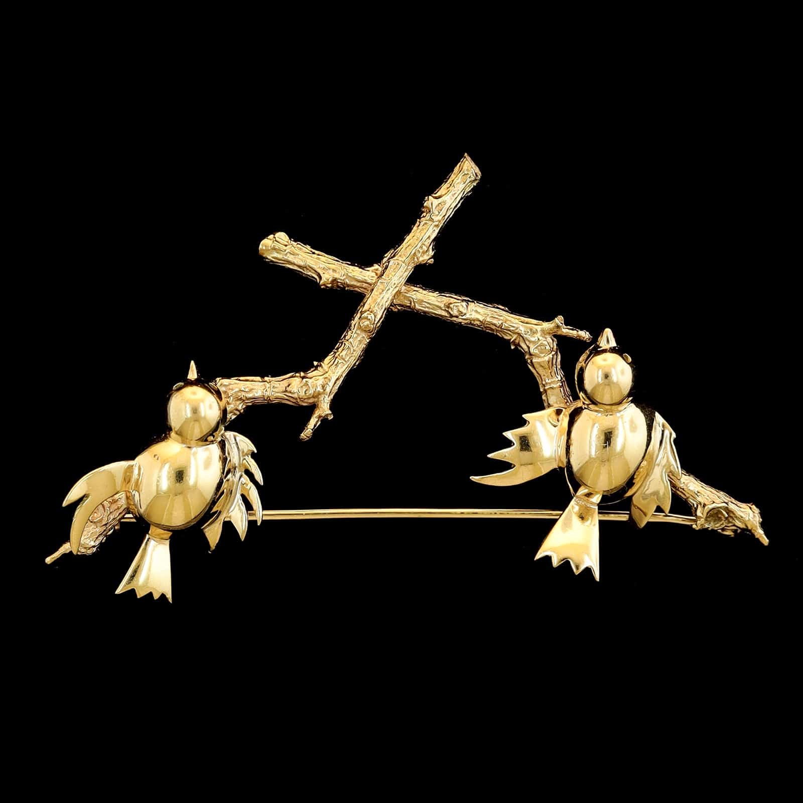 Vintage 14K Yellow Gold Estate Birds on a Branch Pin