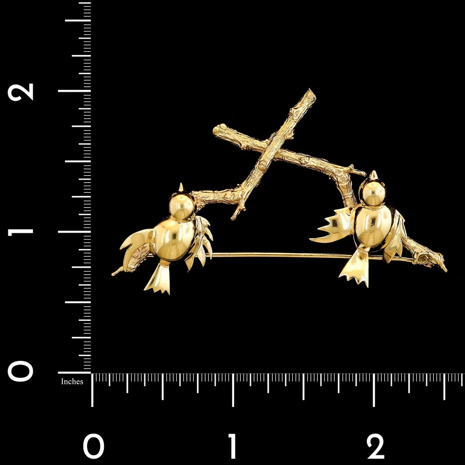 Vintage 14K Yellow Gold Estate Birds on a Branch Pin - Image 3