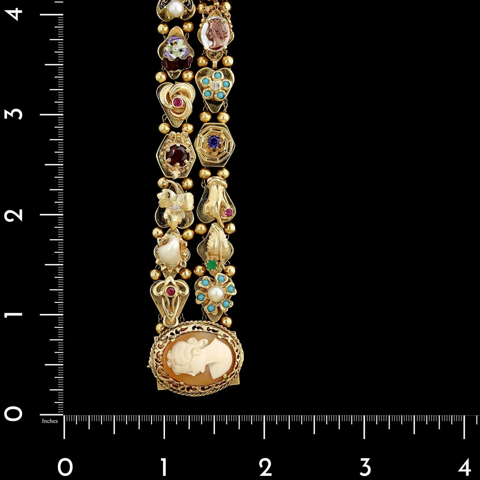 Vintage 14K Yellow Gold Estate Gem-set Two Row Slide Charm Bracelet - Image 4
