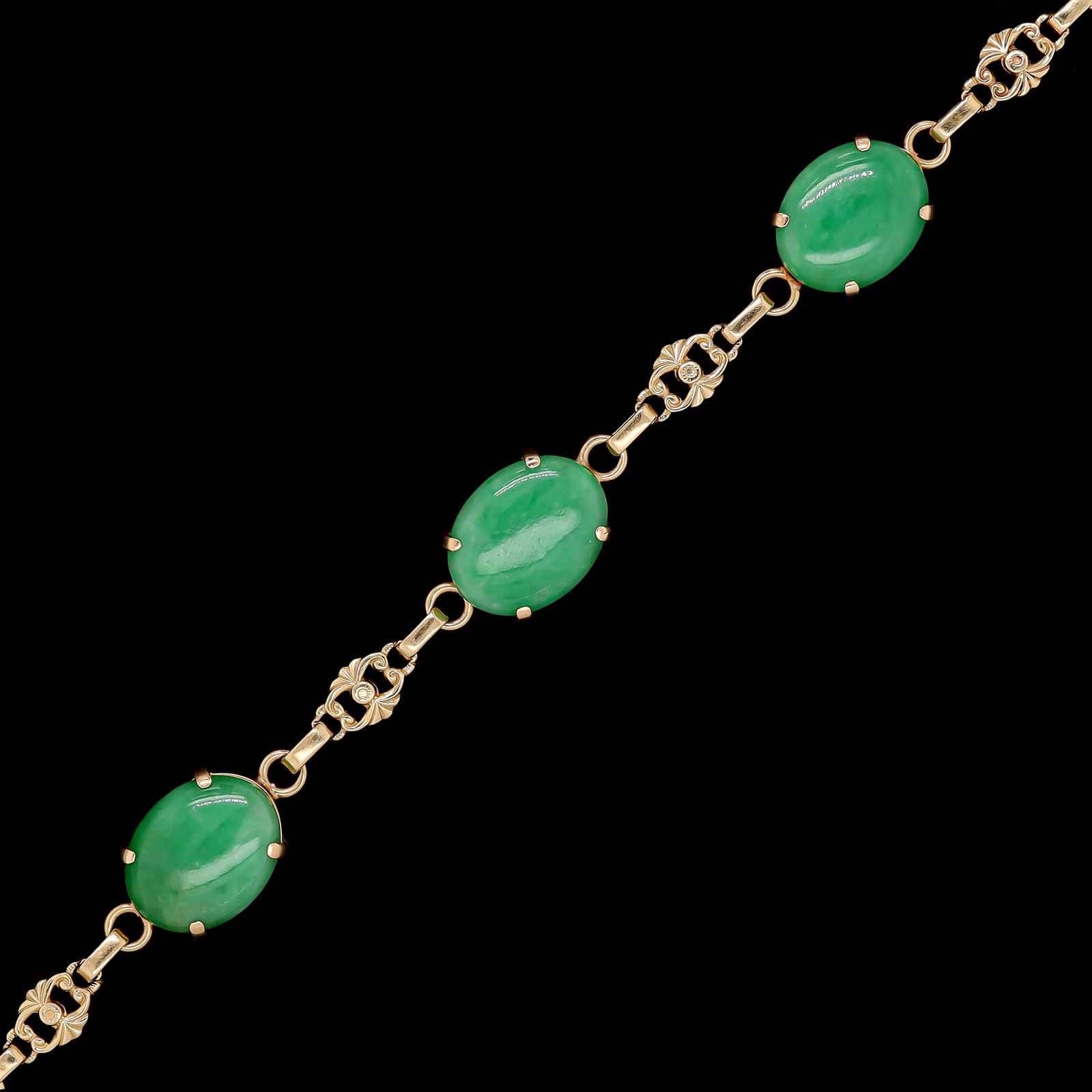 Vintage 14K Yellow Gold Estate Jadeite Bracelet - Image 2
