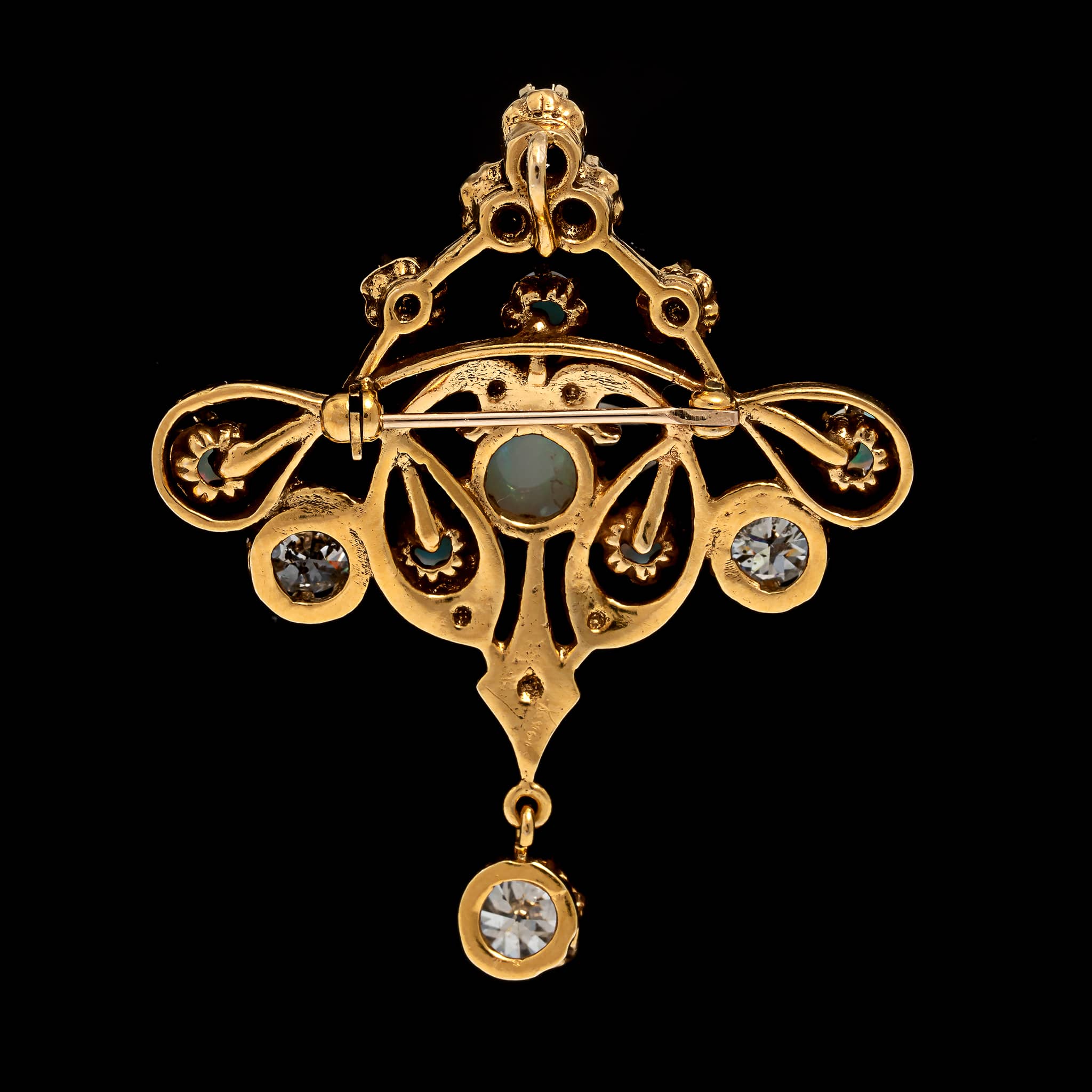 Vintage 14K Yellow Gold Estate Opal and Diamond Pin Pendant - Image 2