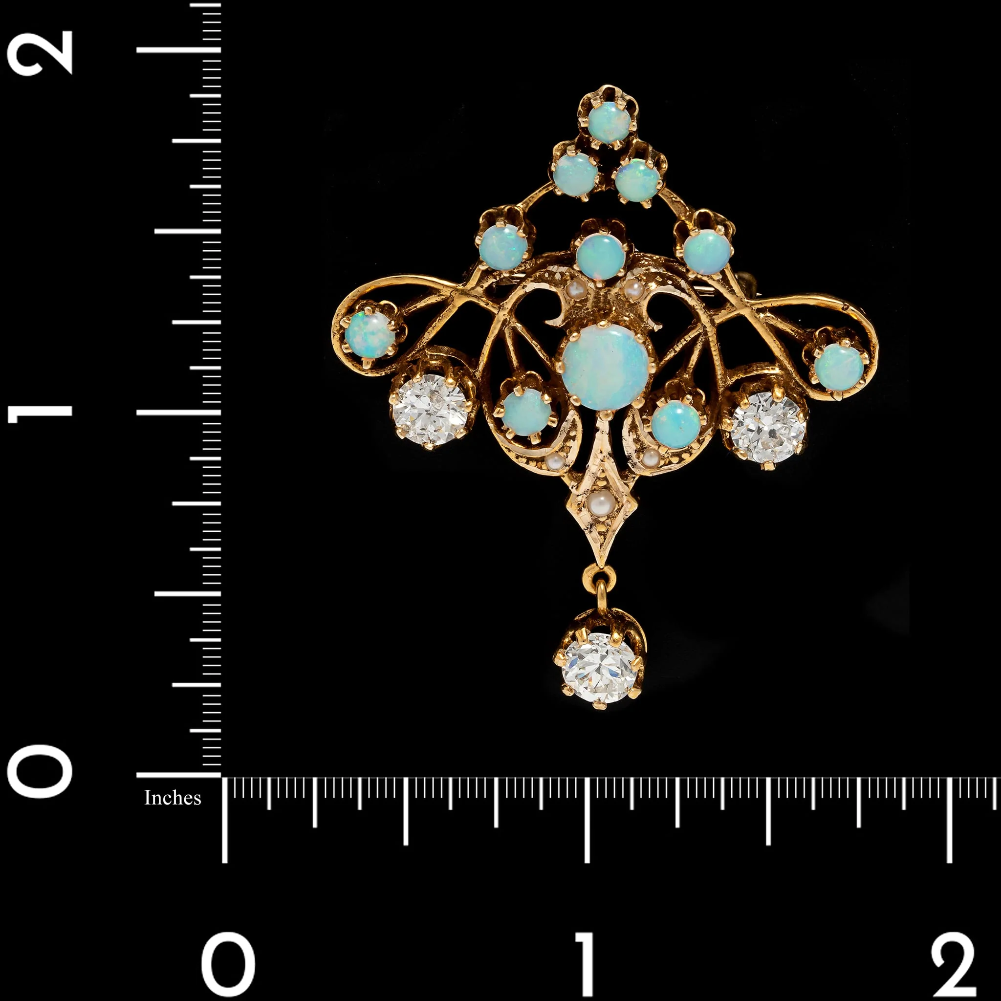Vintage 14K Yellow Gold Estate Opal and Diamond Pin Pendant - Image 3