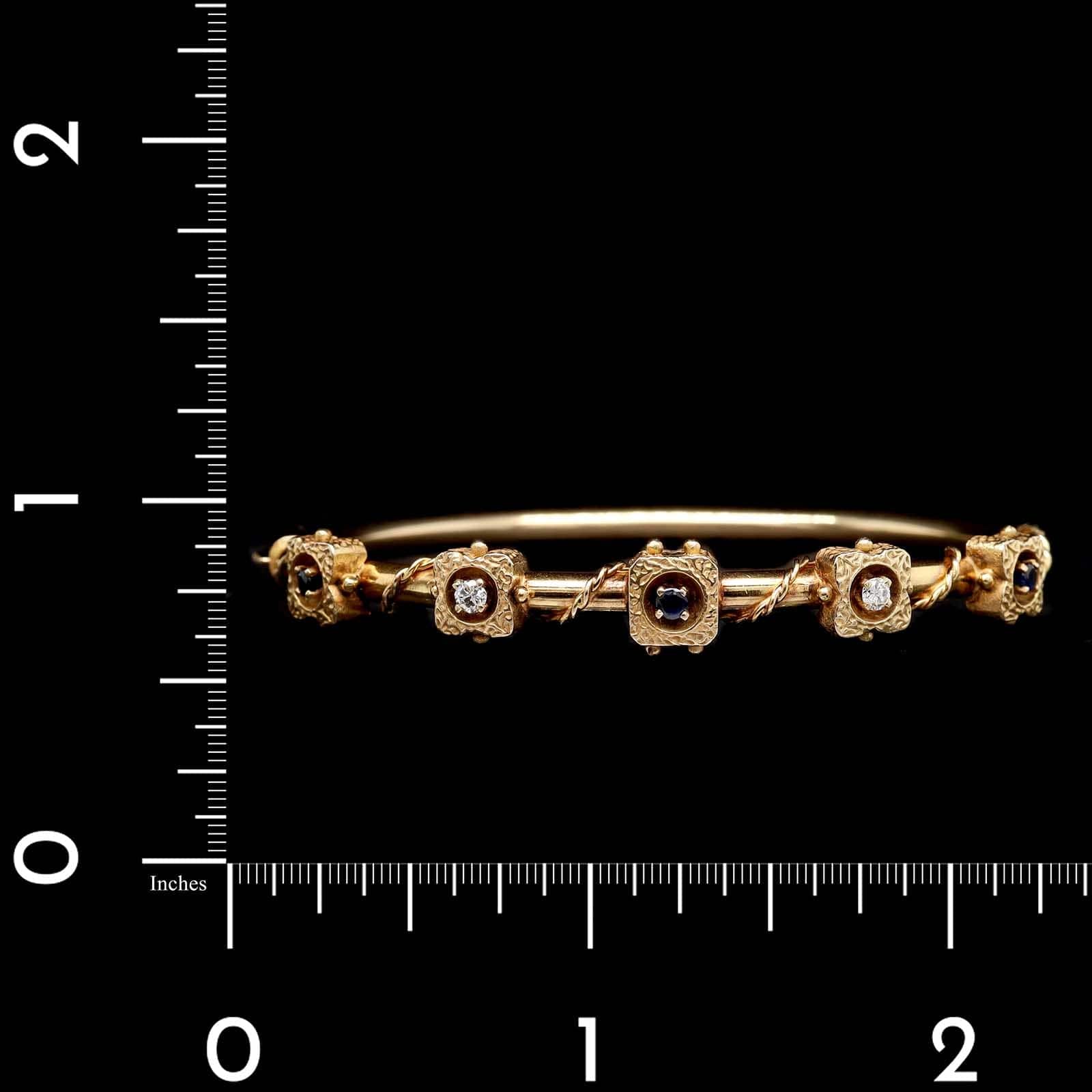 Vintage 14K Yellow Gold Estate Sapphire and Diamond Bangle - Image 3