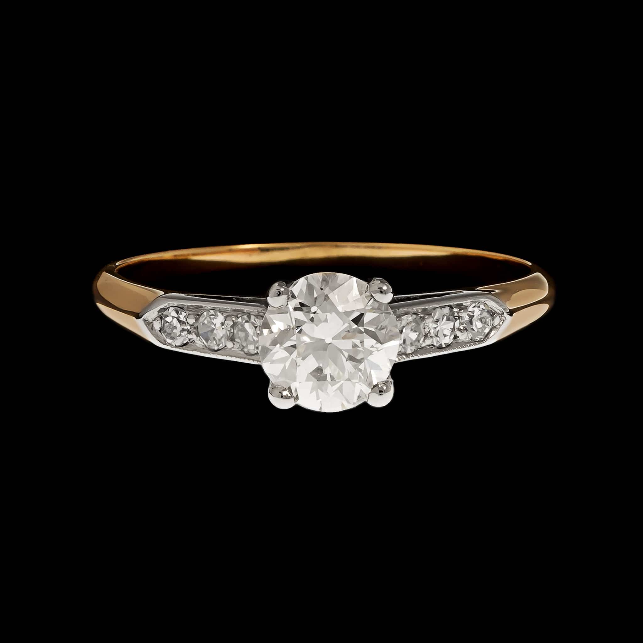 Vintage 14K Yellow Gold & Platinum Estate Diamond Engagement Ring