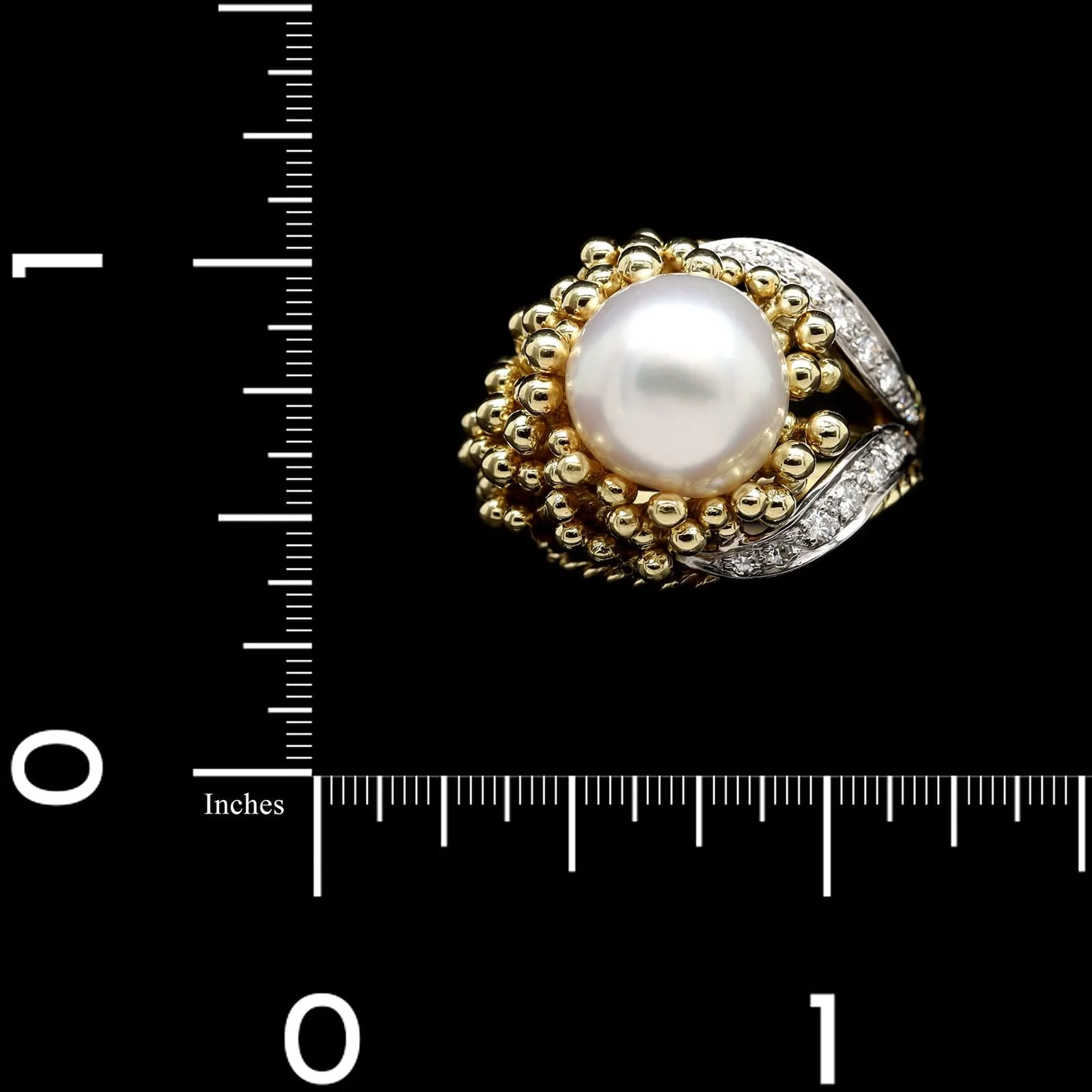 Vintage 18K Two-tone Gold Estate Cultured Pearl and Diamond Ring - Image 4