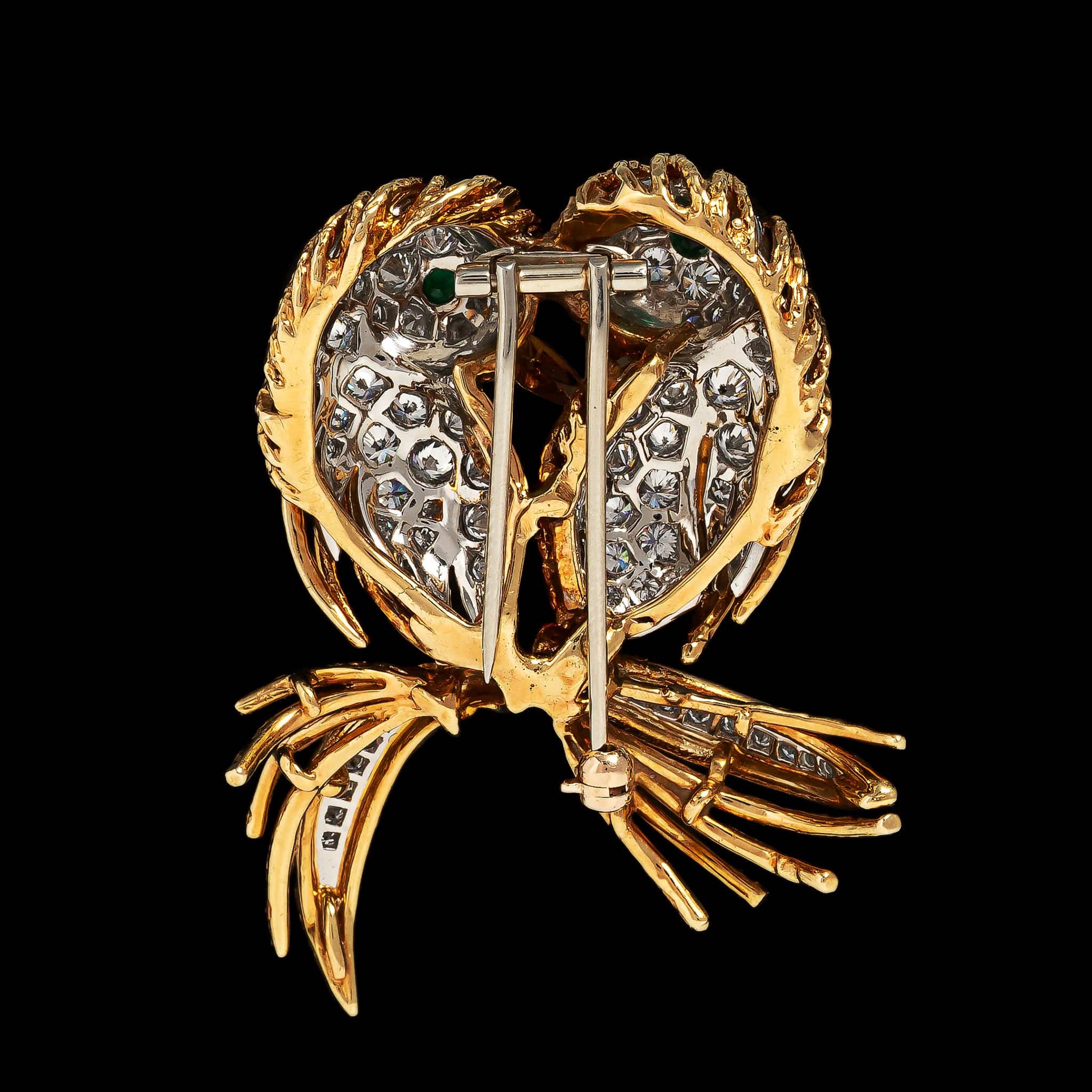 Vintage 18K Two-tone Gold Estate Diamond Lovebirds Brooch - Image 2