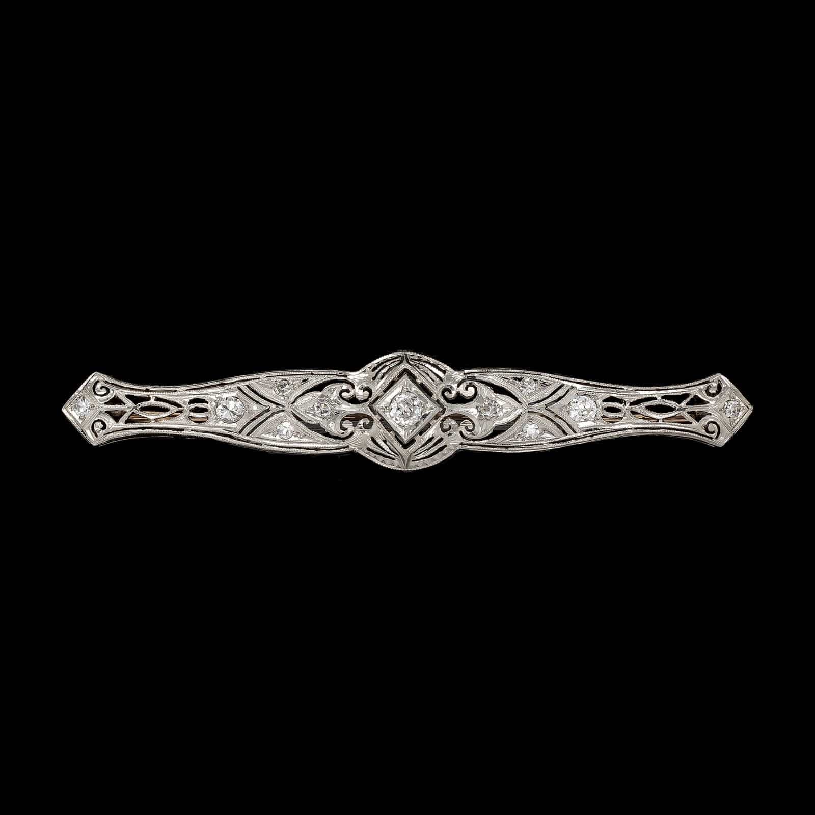 Vintage 18K White Gold Estate Diamond Bar Pin