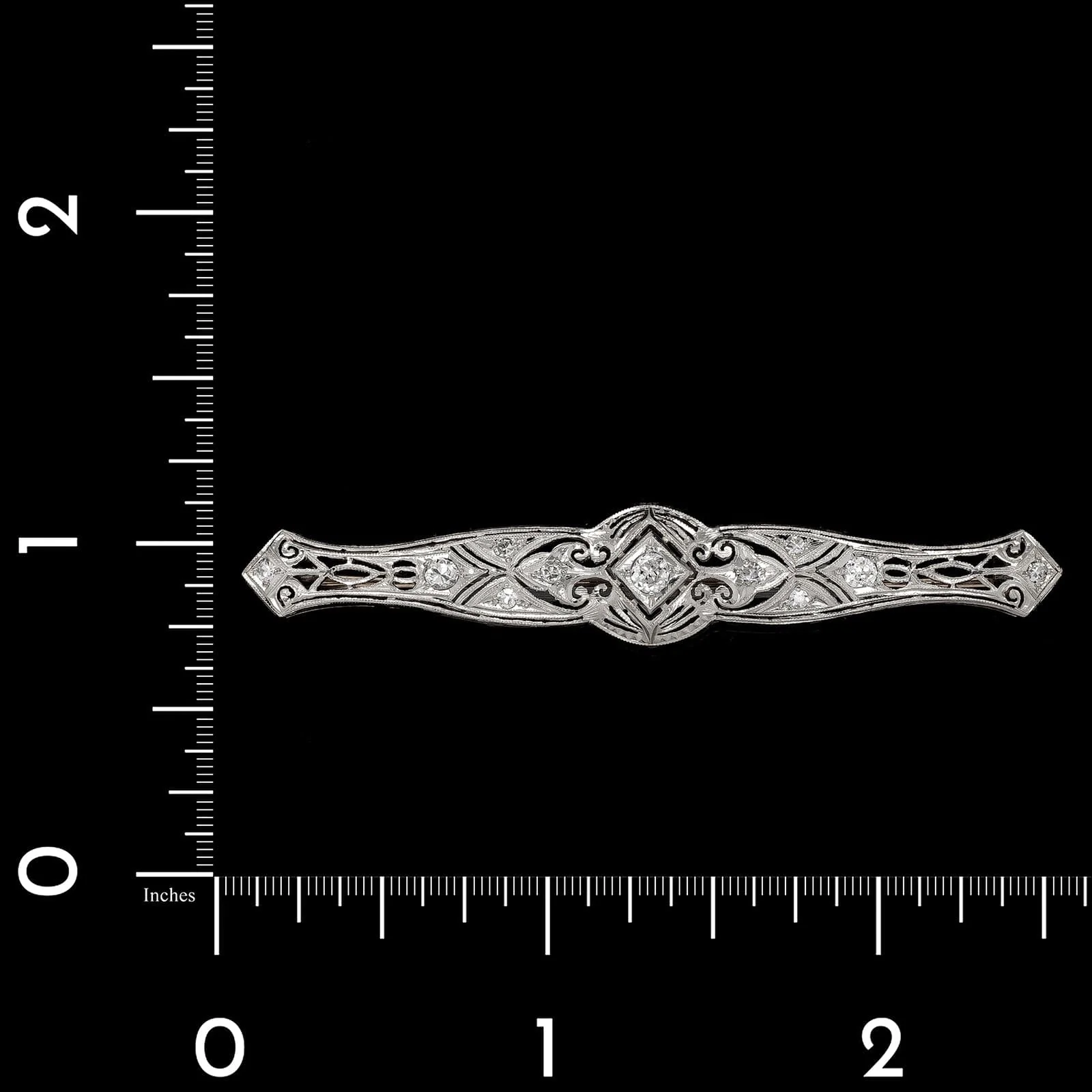 Vintage 18K White Gold Estate Diamond Bar Pin - Image 3