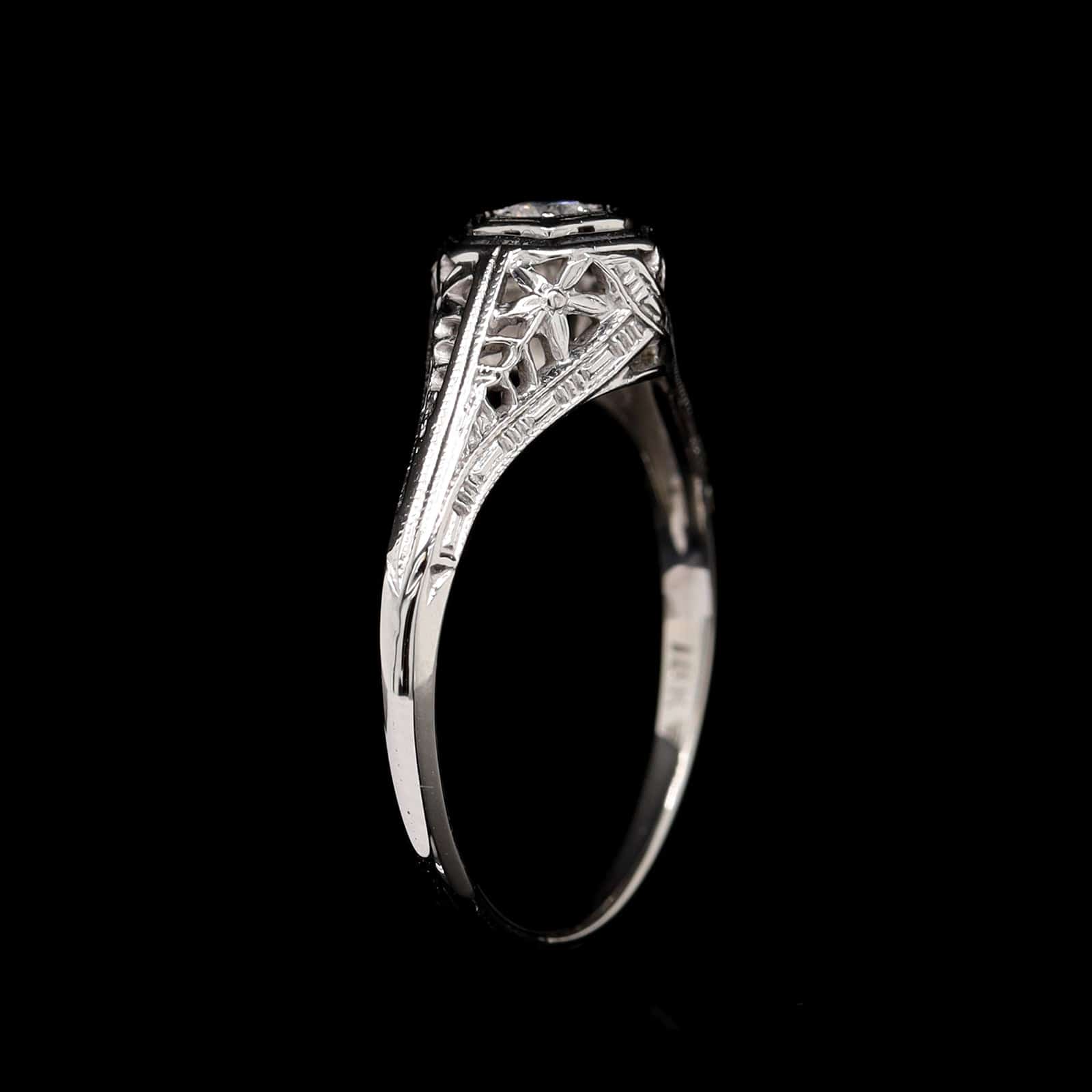Vintage 18K White Gold Estate Diamond Solitaire Ring - Image 2