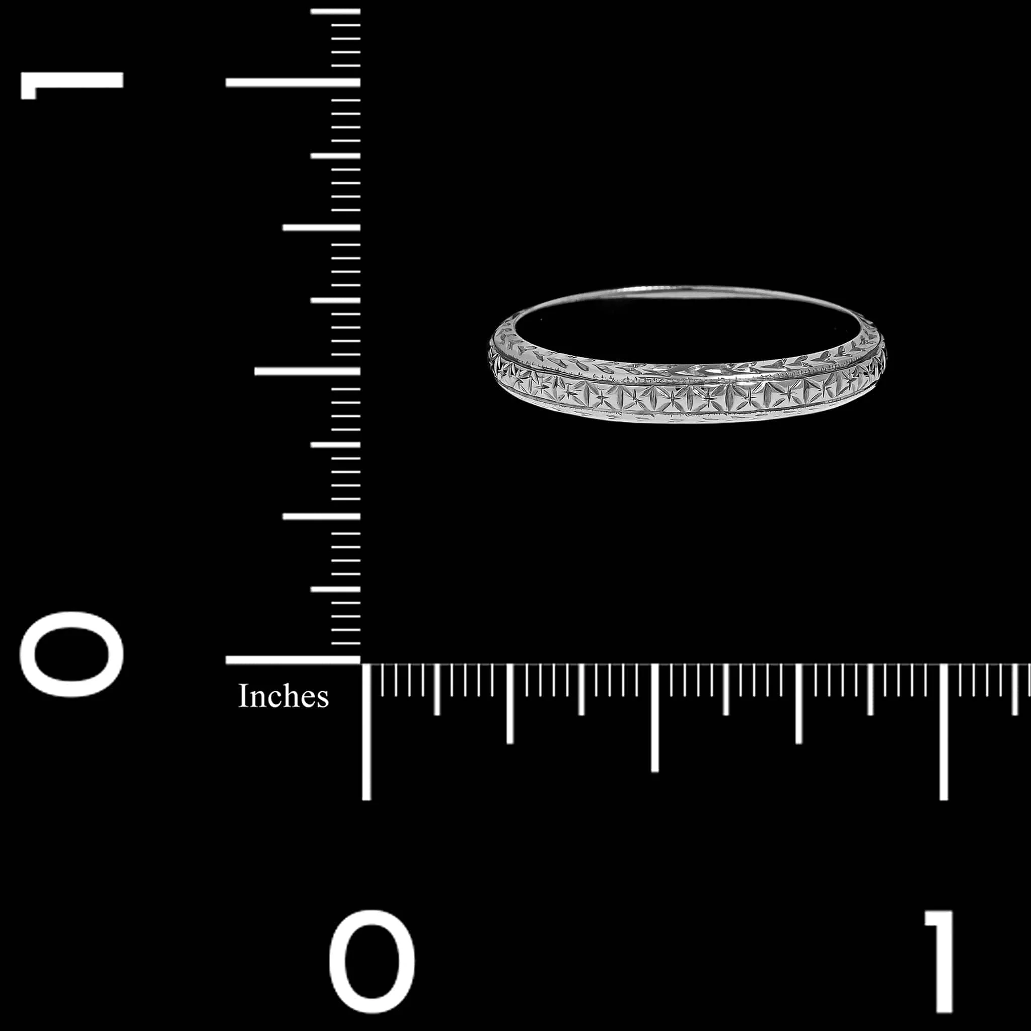 Vintage 18K White Gold Estate Engraved Wedding Band - Image 3