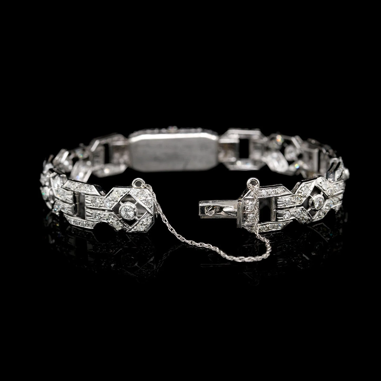 Vintage 18K White Gold Estate Onyx and Diamond Bracelet - Image 2