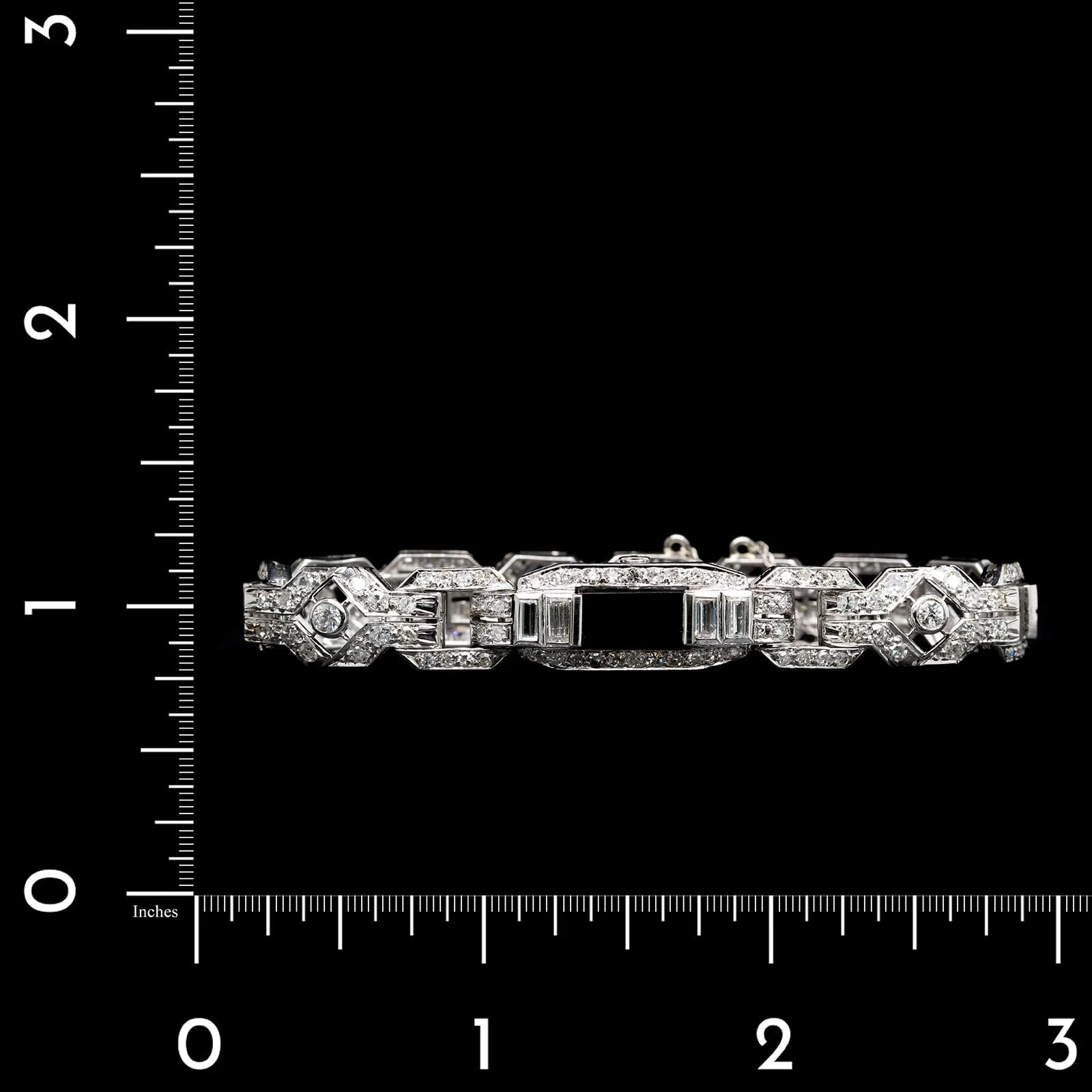 Vintage 18K White Gold Estate Onyx and Diamond Bracelet - Image 3