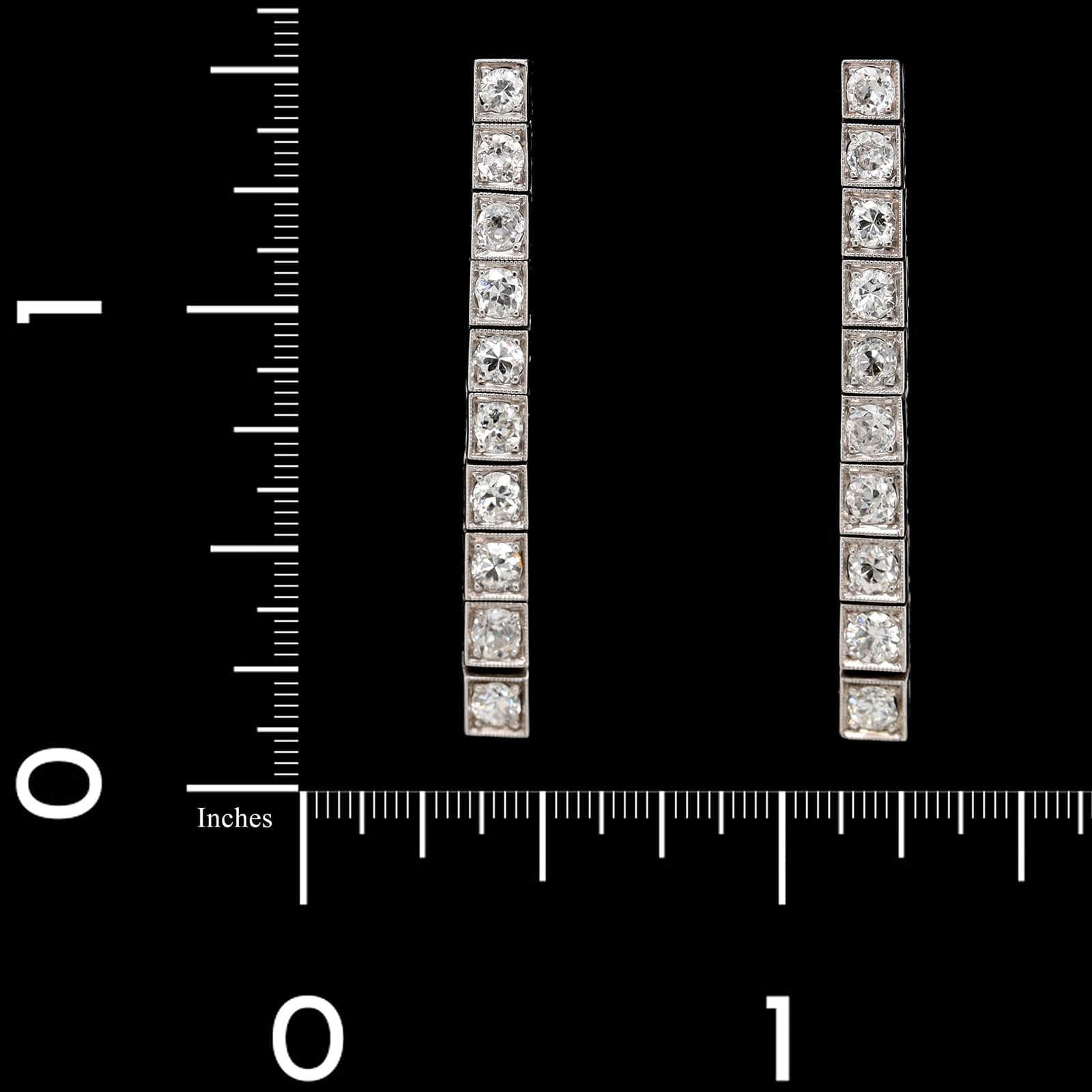 Vintage Art Deco 14K White Gold Estate Diamond Drop Earrings - Image 3