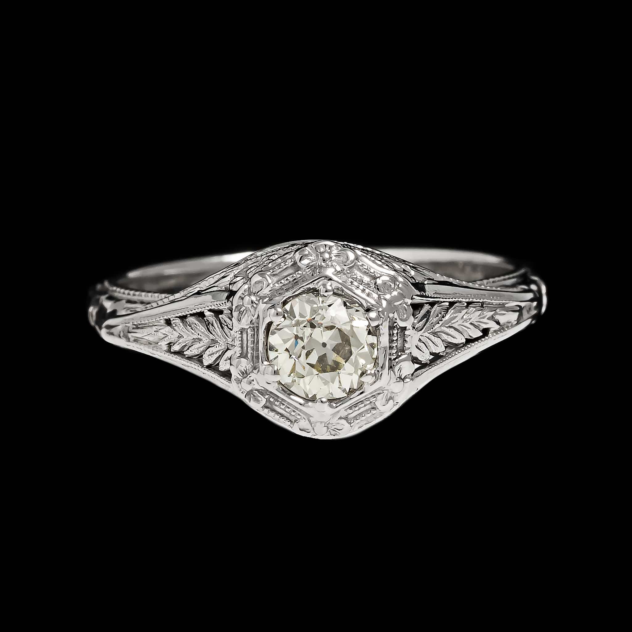 Vintage Belais 18K White Gold Estate Diamond Engagement Ring