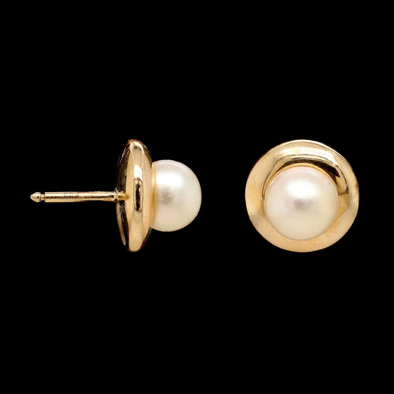 Vintage Cartier 18K Yellow Gold Estate Cultured Pearl Studs