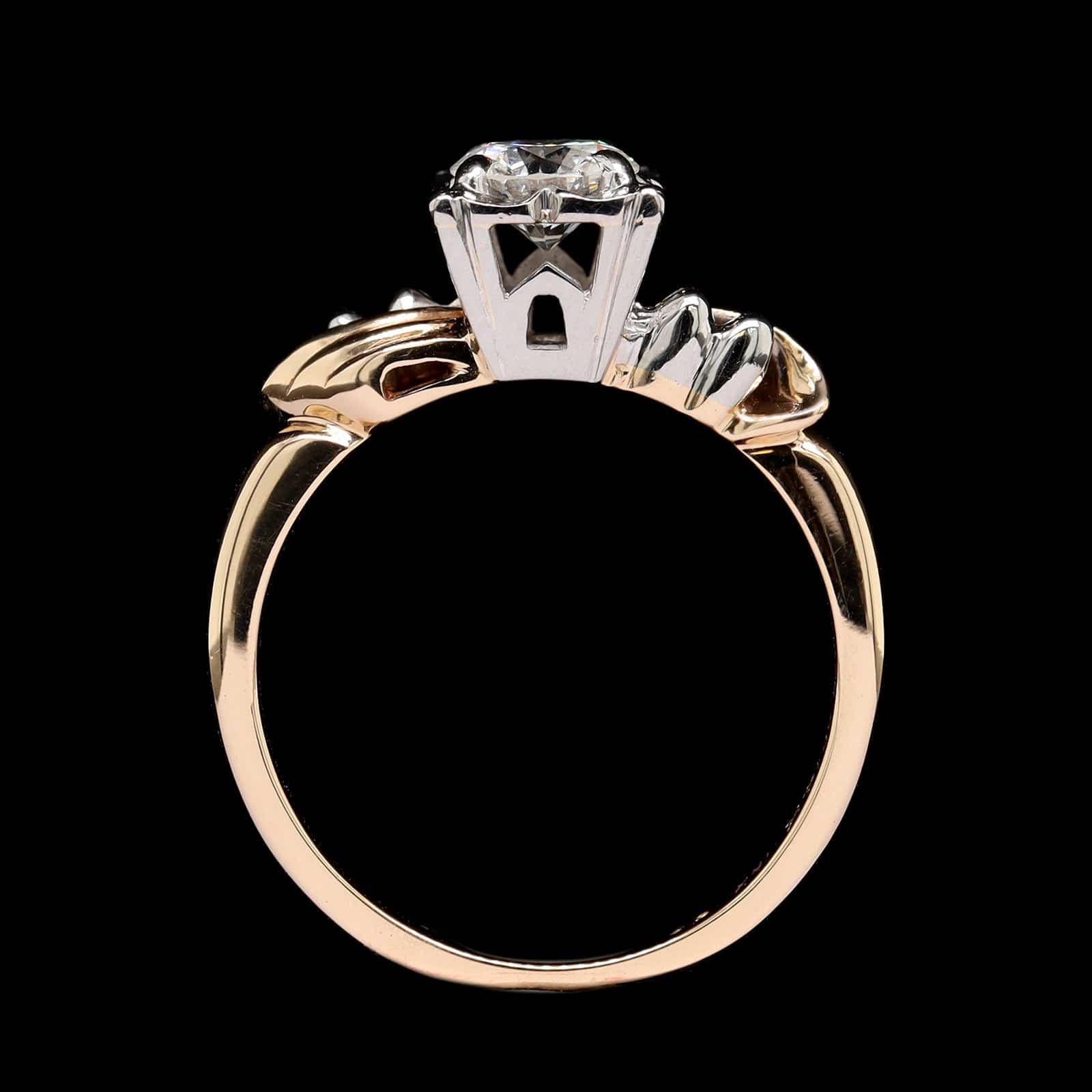 Vintage Orange Blossom 14K Two-tone Gold Estate Diamond Engagement Ring - Image 3