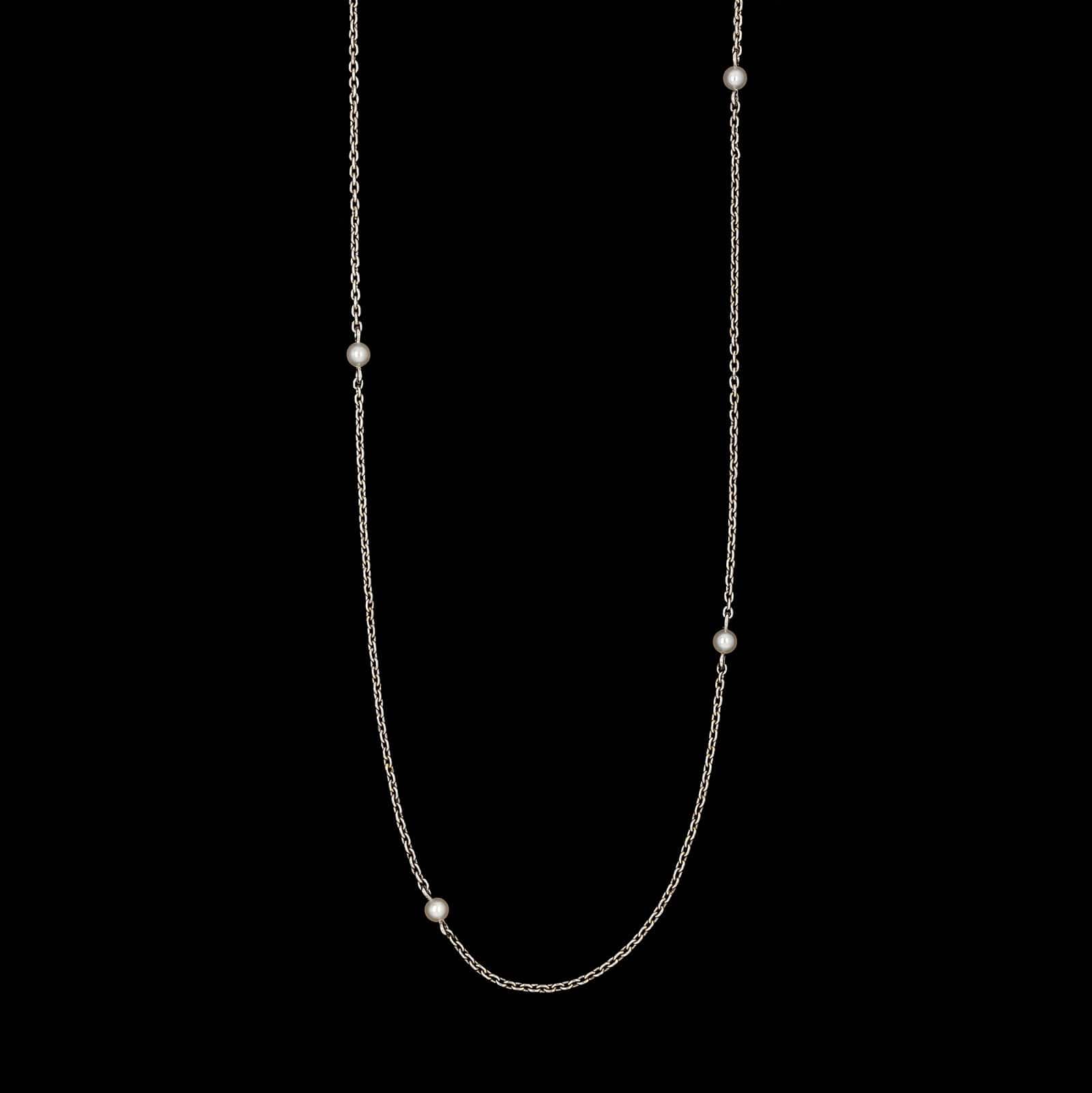 Vintage Platinum Estate Cultured Pearl Station Necklace