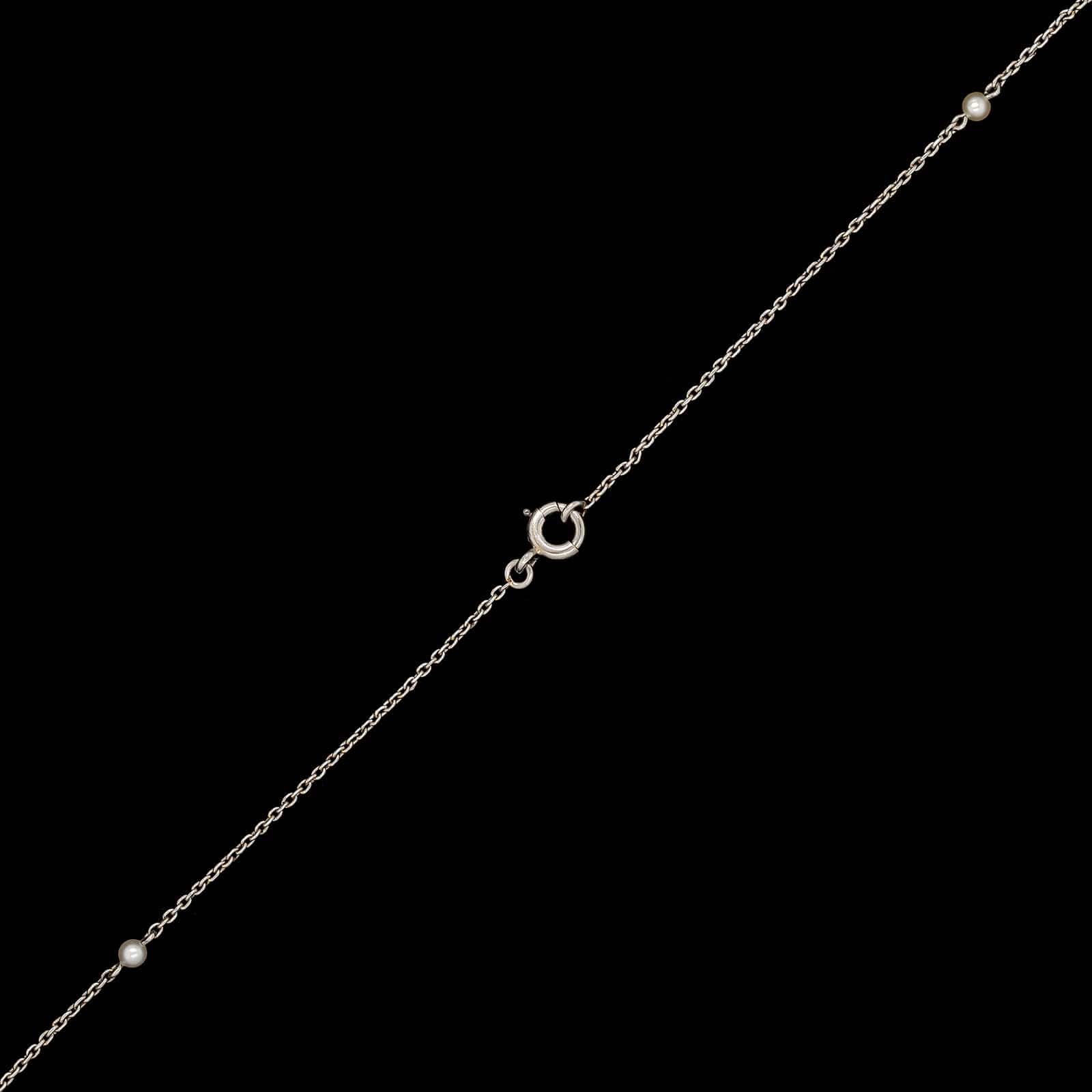 Vintage Platinum Estate Cultured Pearl Station Necklace - Image 2