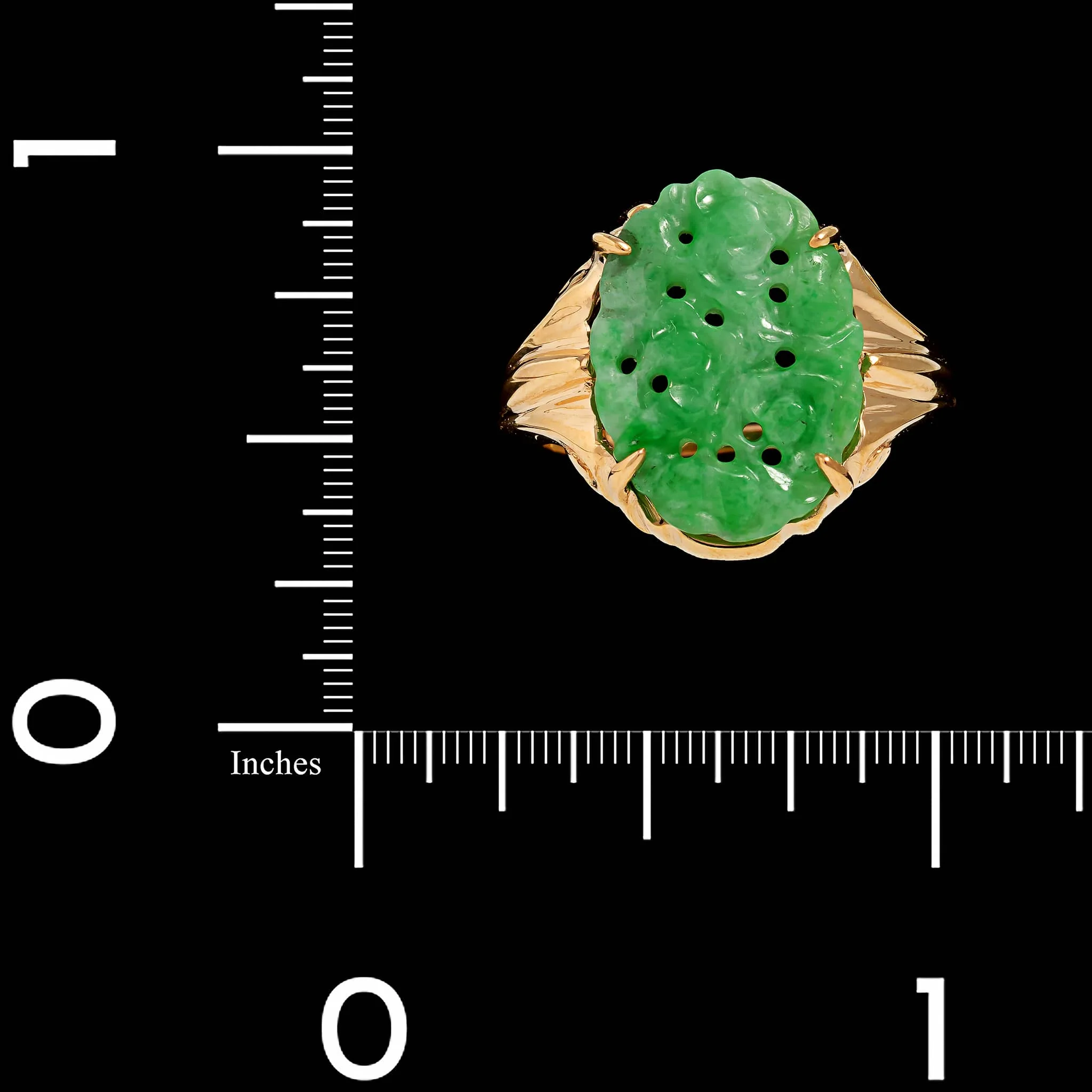 Vintage Walter Lampl 14K Yellow Gold Estate Carved Jadeite Ring - Image 3