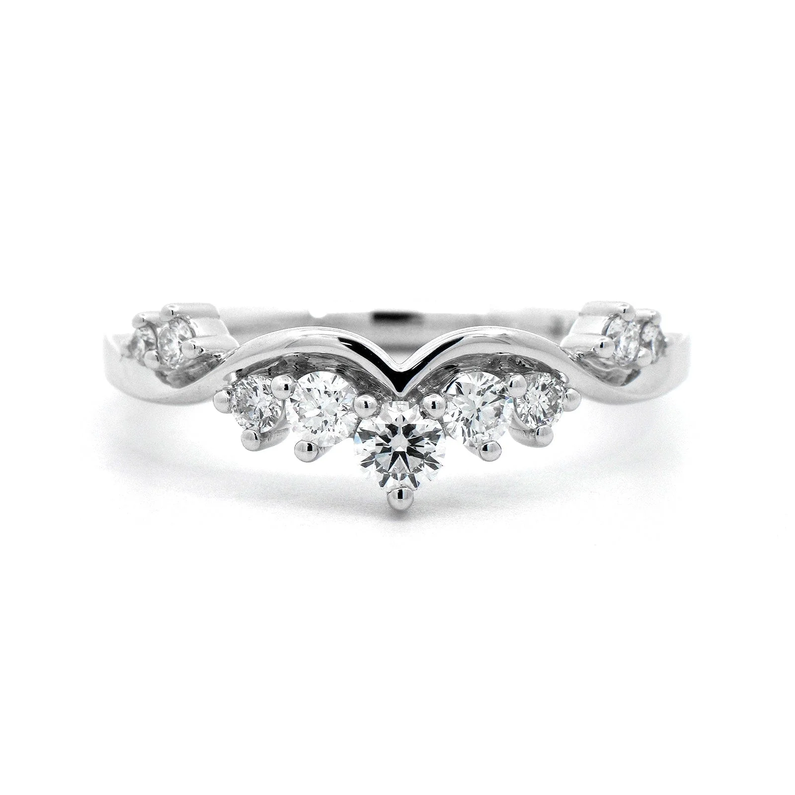 18K White Gold Crown Style Diamond Wedding Ring