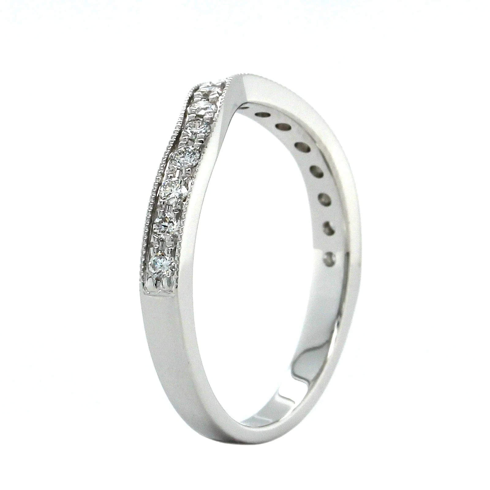 18K White Gold Large Curve Milgrain Diamond Band - Image 2