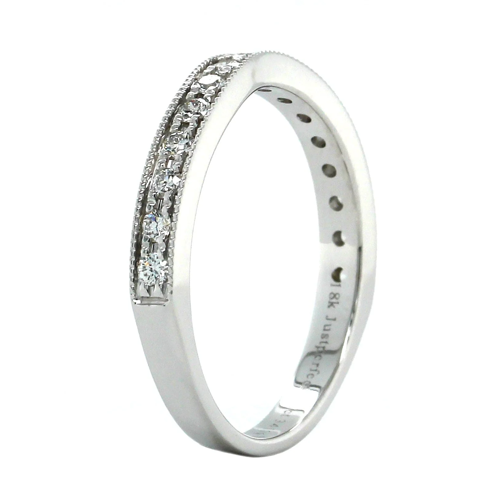 18K White Gold Small Curve Milgrain Diamond Band - Image 2