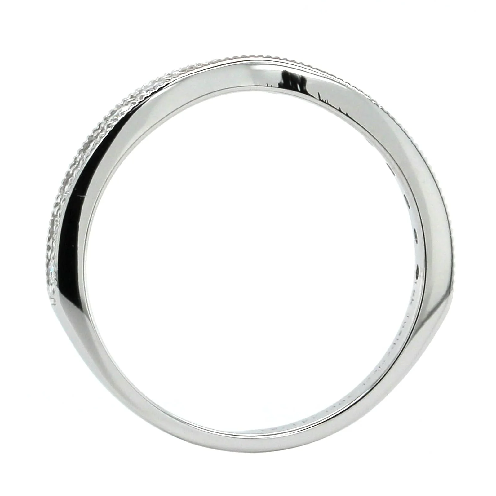 18K White Gold Small Curve Milgrain Diamond Band - Image 3
