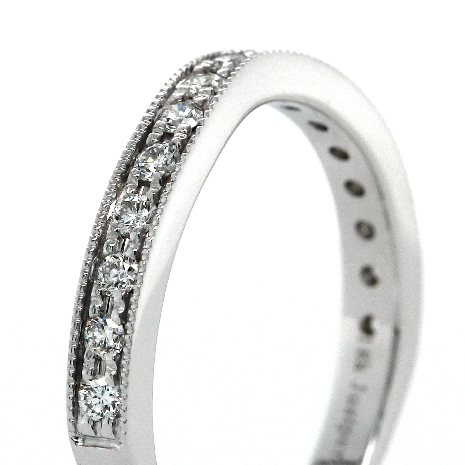 18K White Gold Small Curve Milgrain Diamond Band - Image 4
