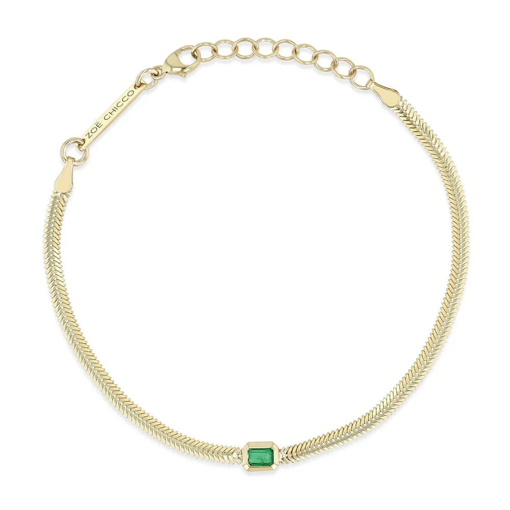Zoe Chicco 14K Yellow Gold Emerald Herringbone Bracelet - Image 2